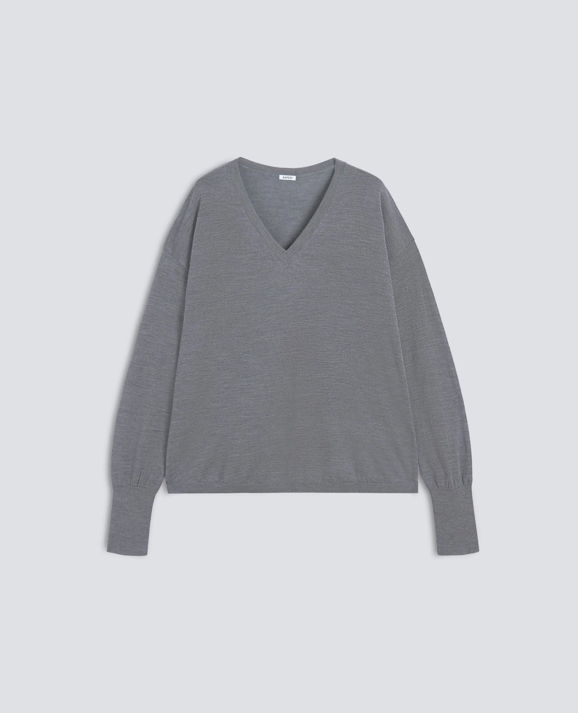MAGLIA CON SCOLLO A V IN LANA MERINO - GRIGIO sold by Aspesi