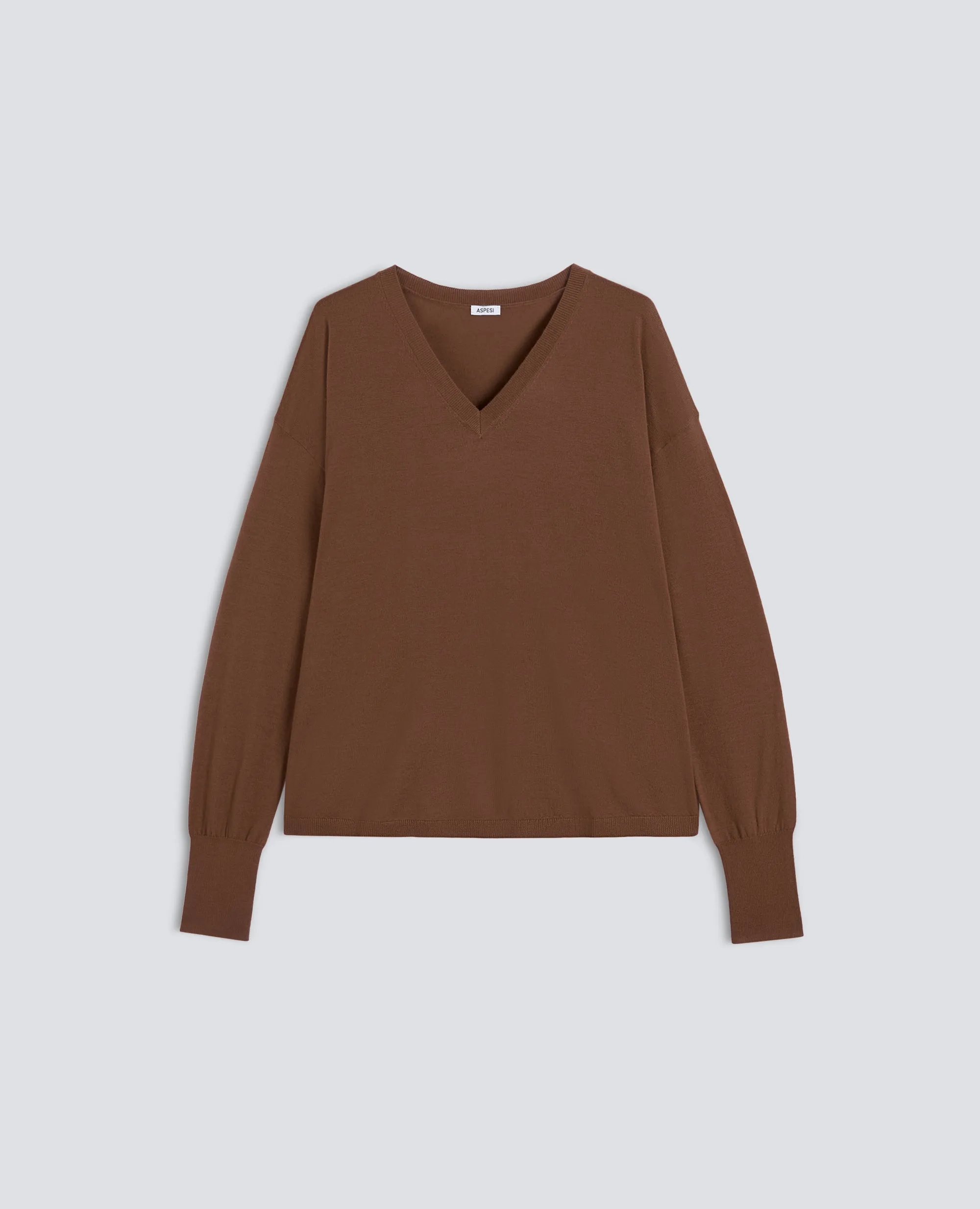 MAGLIA CON SCOLLO A V IN LANA MERINO - MARRONE sold by Aspesi