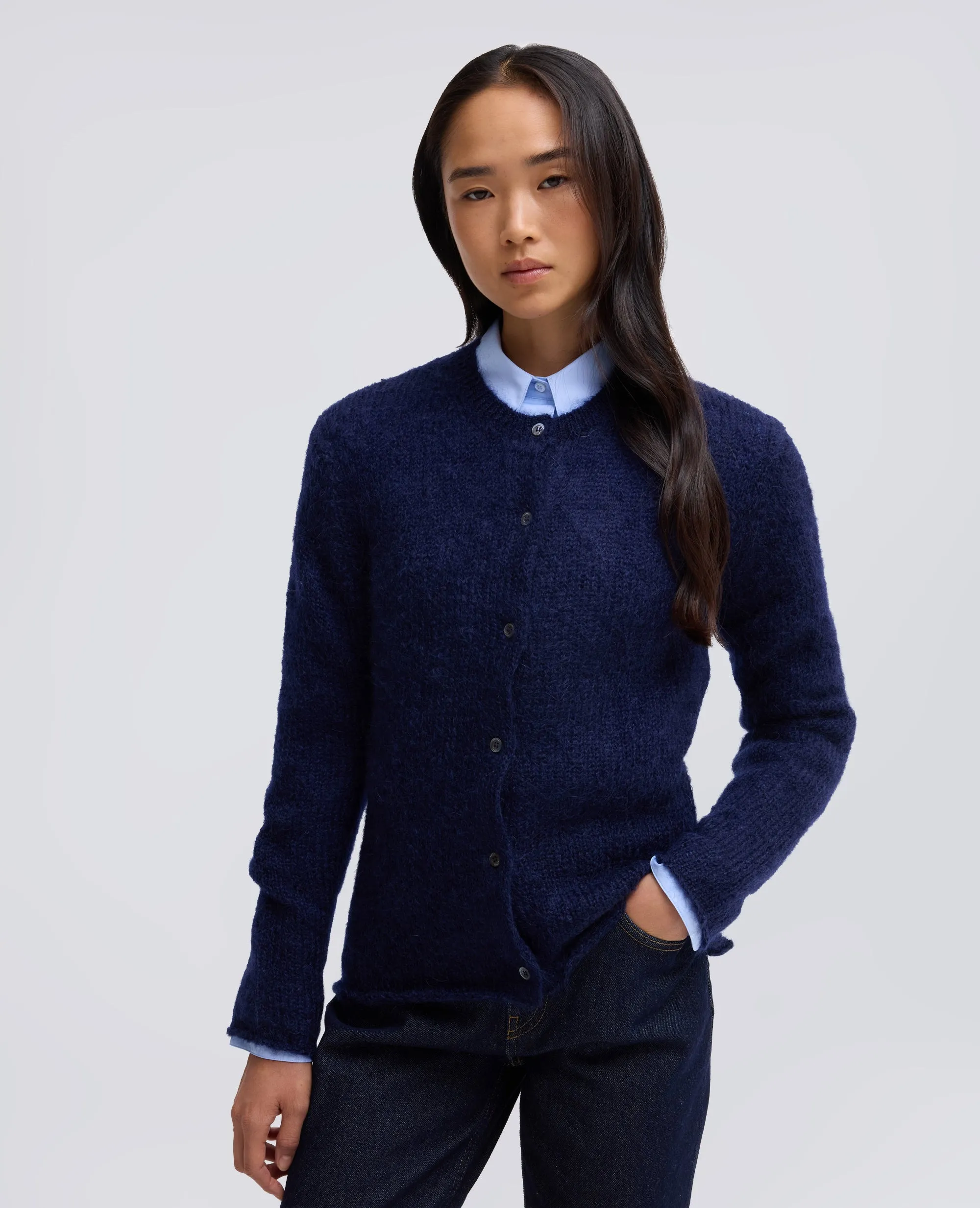 CARDIGAN GIROCOLLO DI MAGLIA IN MOHAIR E LANA - BLU sold by Aspesi product image thumbnail 4