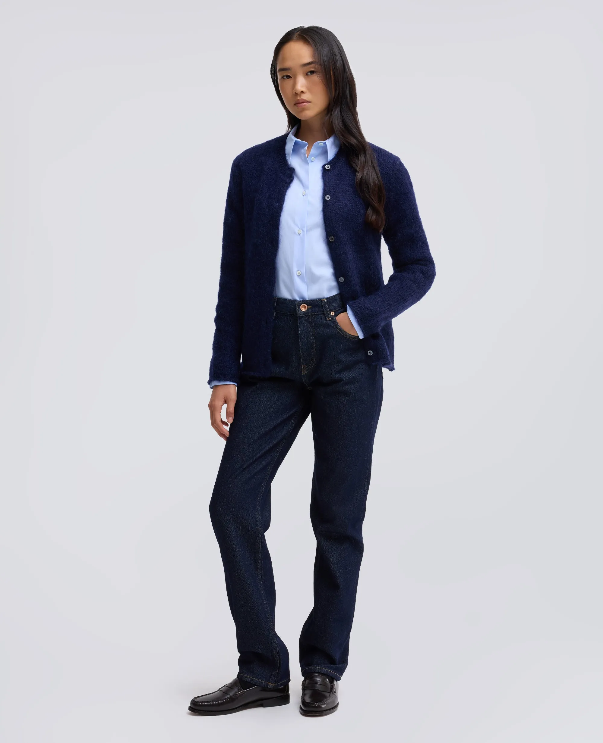 CARDIGAN GIROCOLLO DI MAGLIA IN MOHAIR E LANA - BLU sold by Aspesi product image thumbnail 2