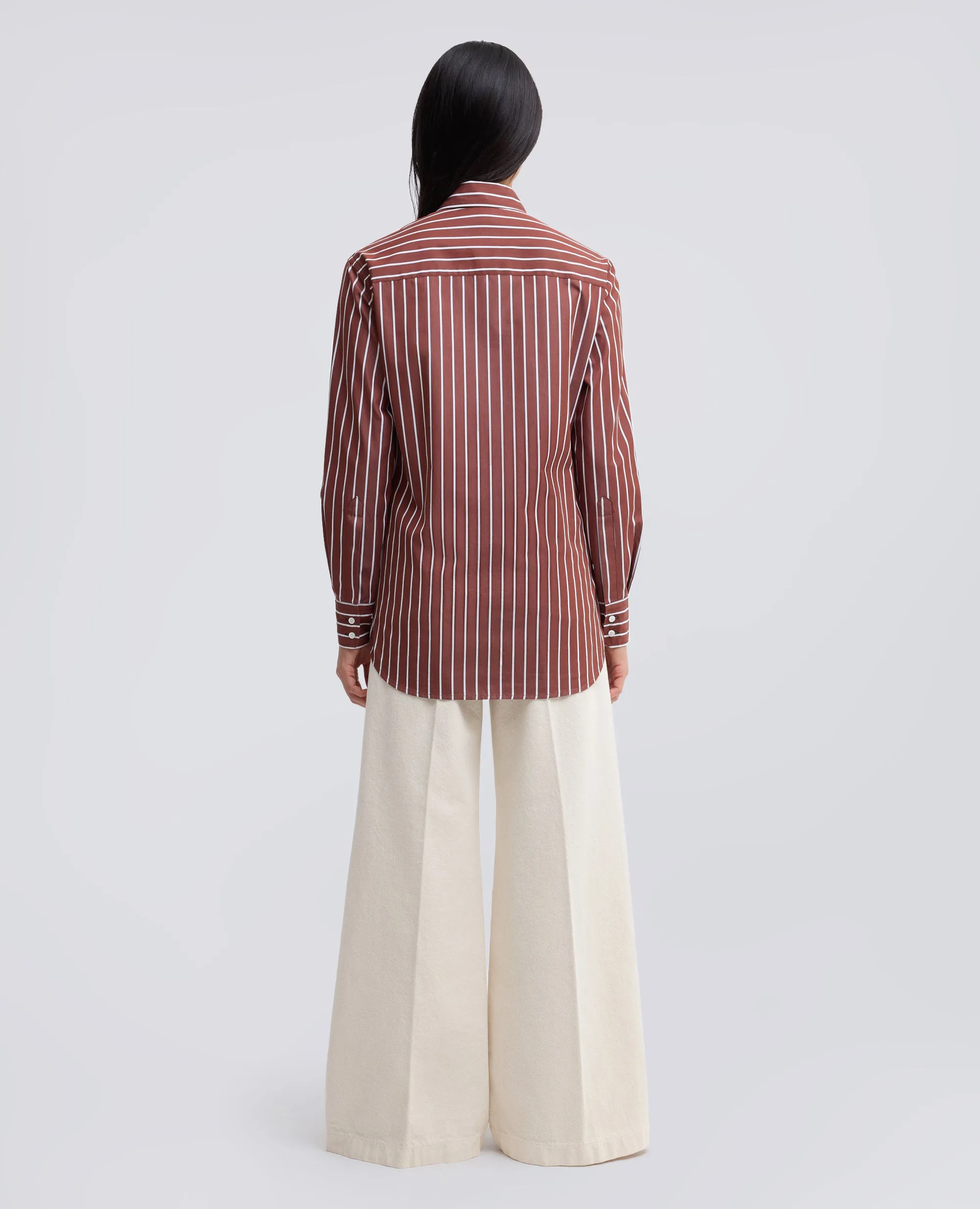 CAMICIA IN POPELINE DI COTONE A RIGHE - MARRONE sold by Aspesi product image thumbnail 3