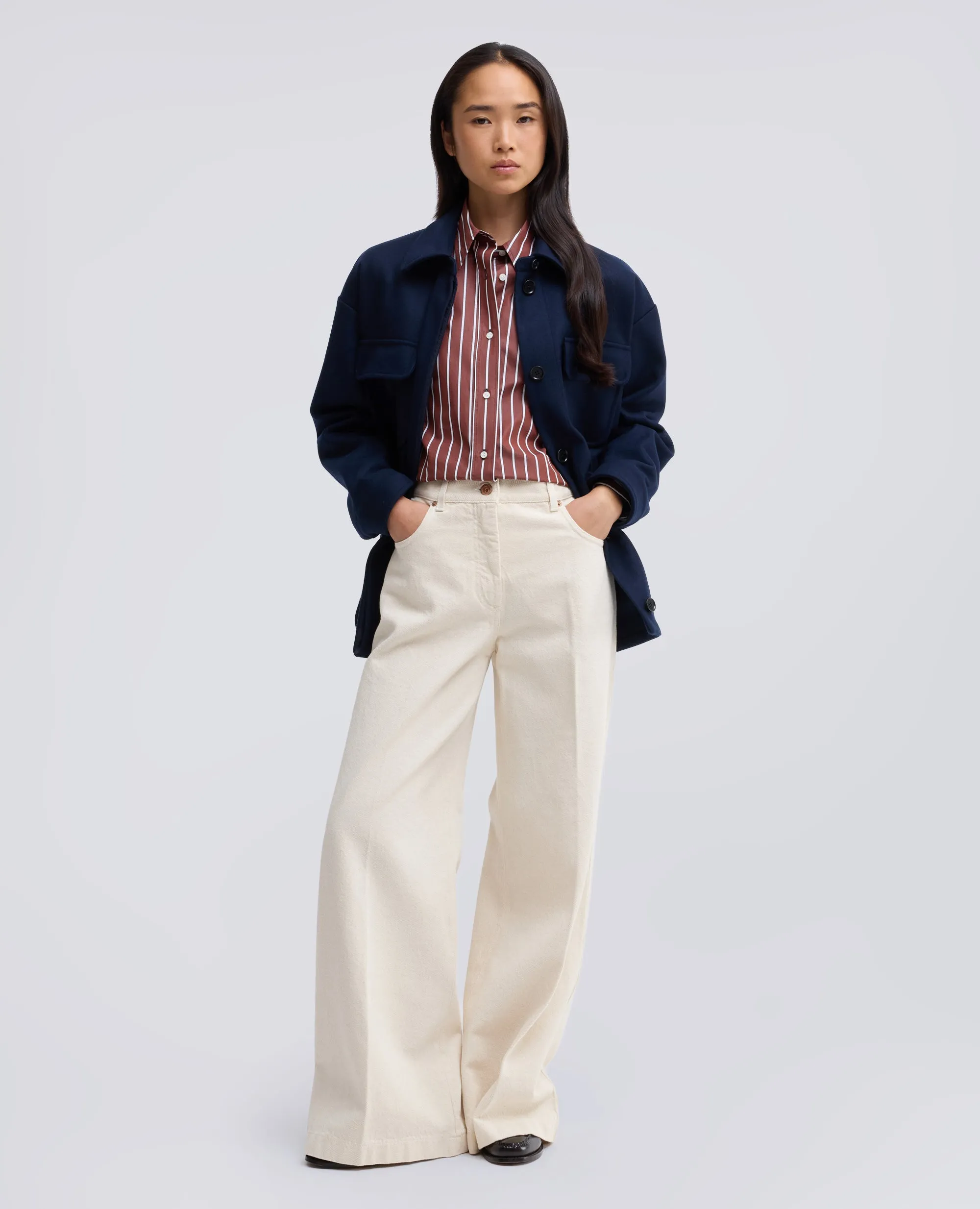 CAMICIA IN POPELINE DI COTONE A RIGHE - MARRONE sold by Aspesi product image thumbnail 2