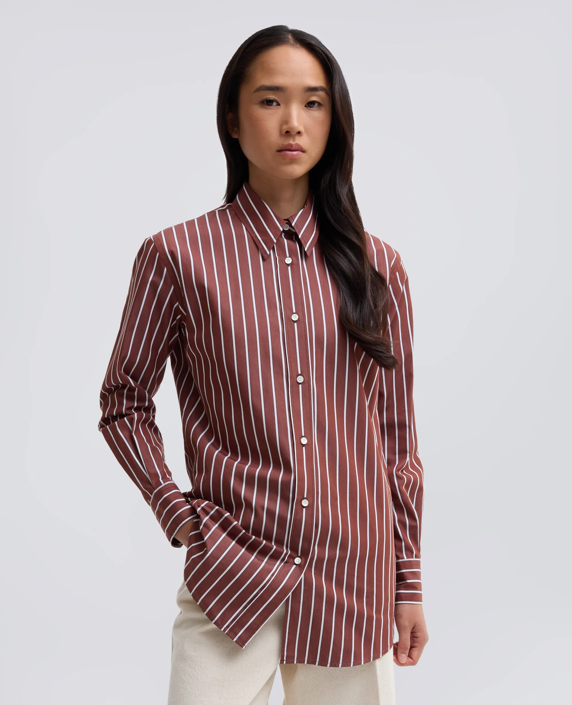 CAMICIA IN POPELINE DI COTONE A RIGHE - MARRONE sold by Aspesi product image thumbnail 4