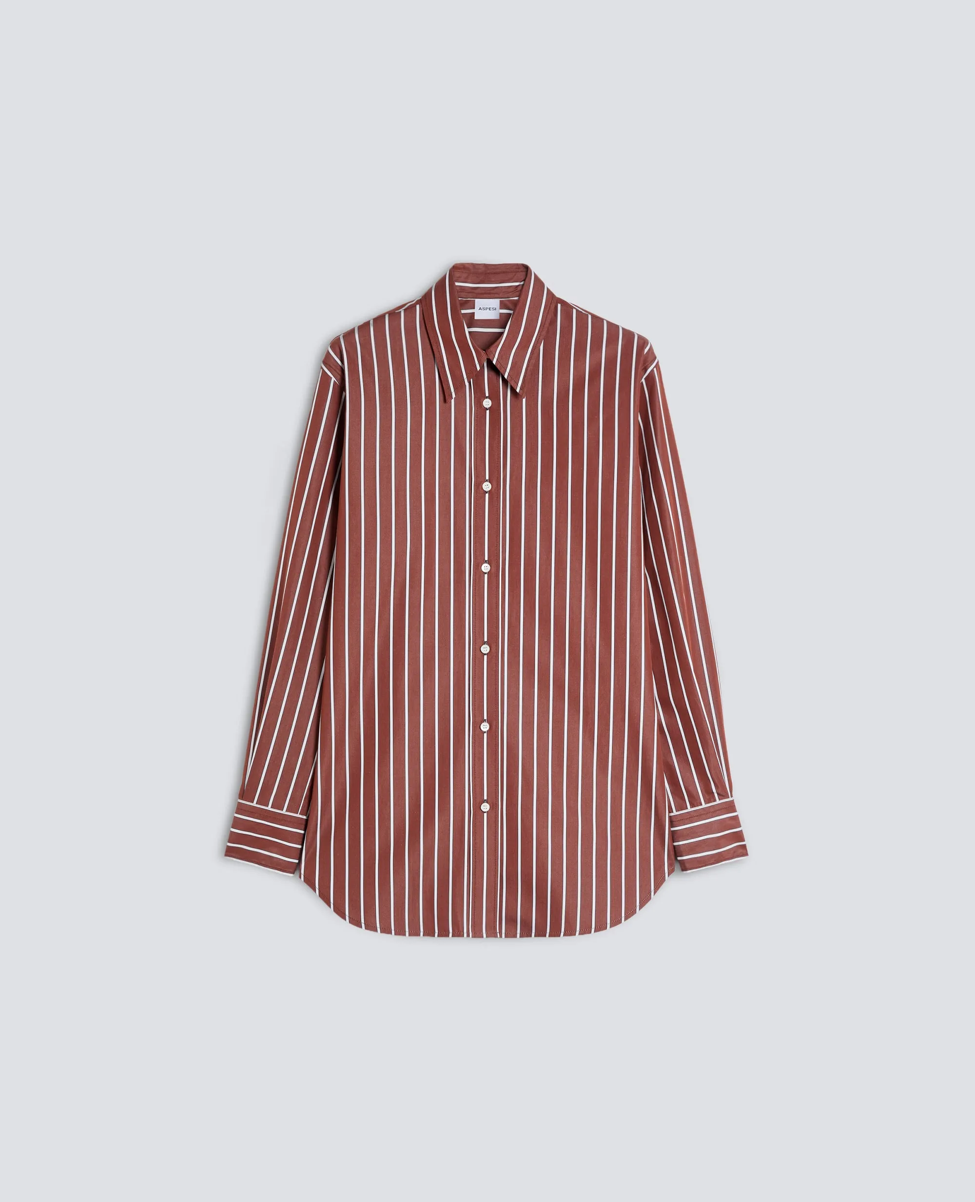 CAMICIA IN POPELINE DI COTONE A RIGHE - MARRONE sold by Aspesi