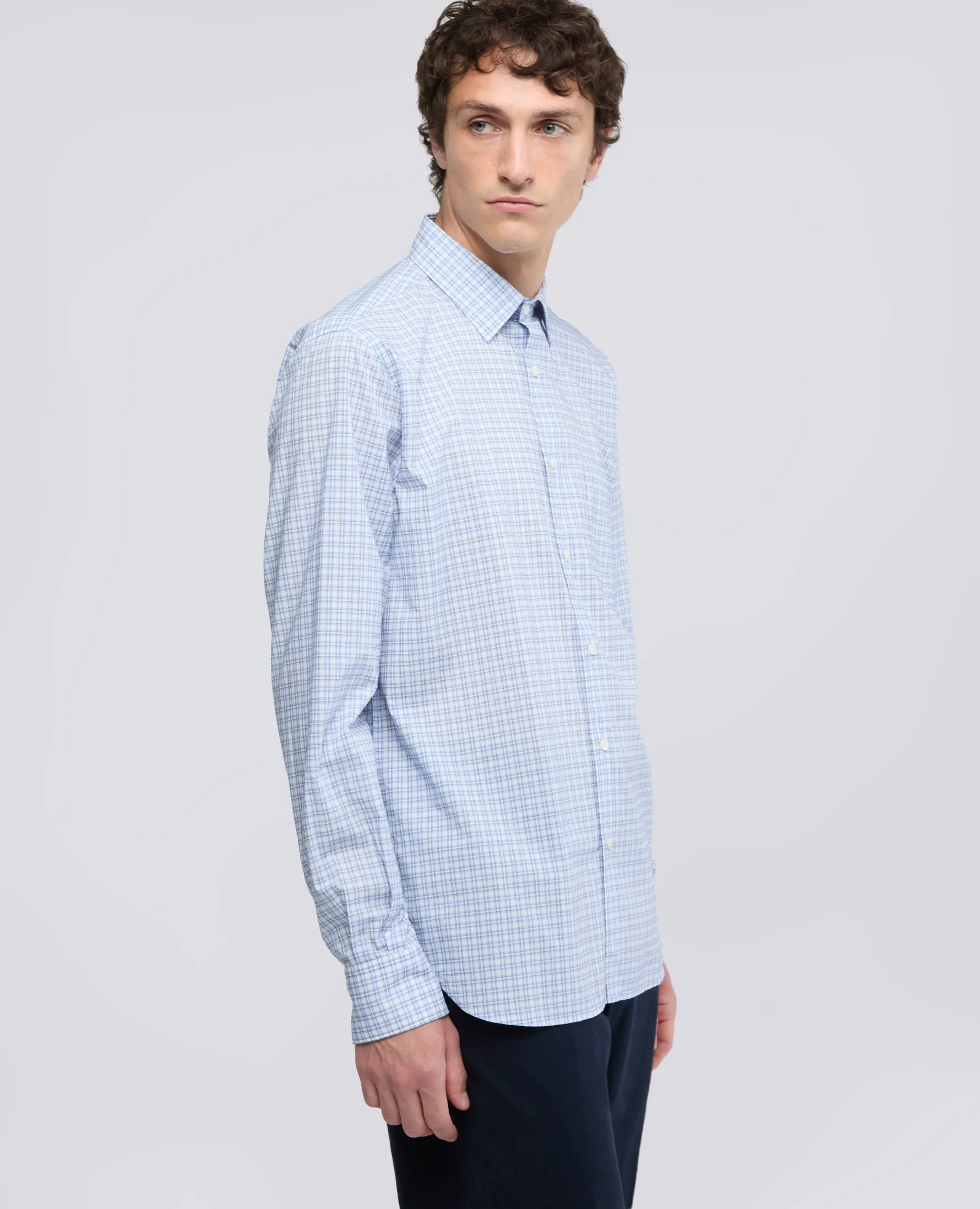 CAMICIA SEDICI IN POPELINE DI COTONE CON MOTIVO CHECK - AZZURRO sold by Aspesi product image thumbnail 4