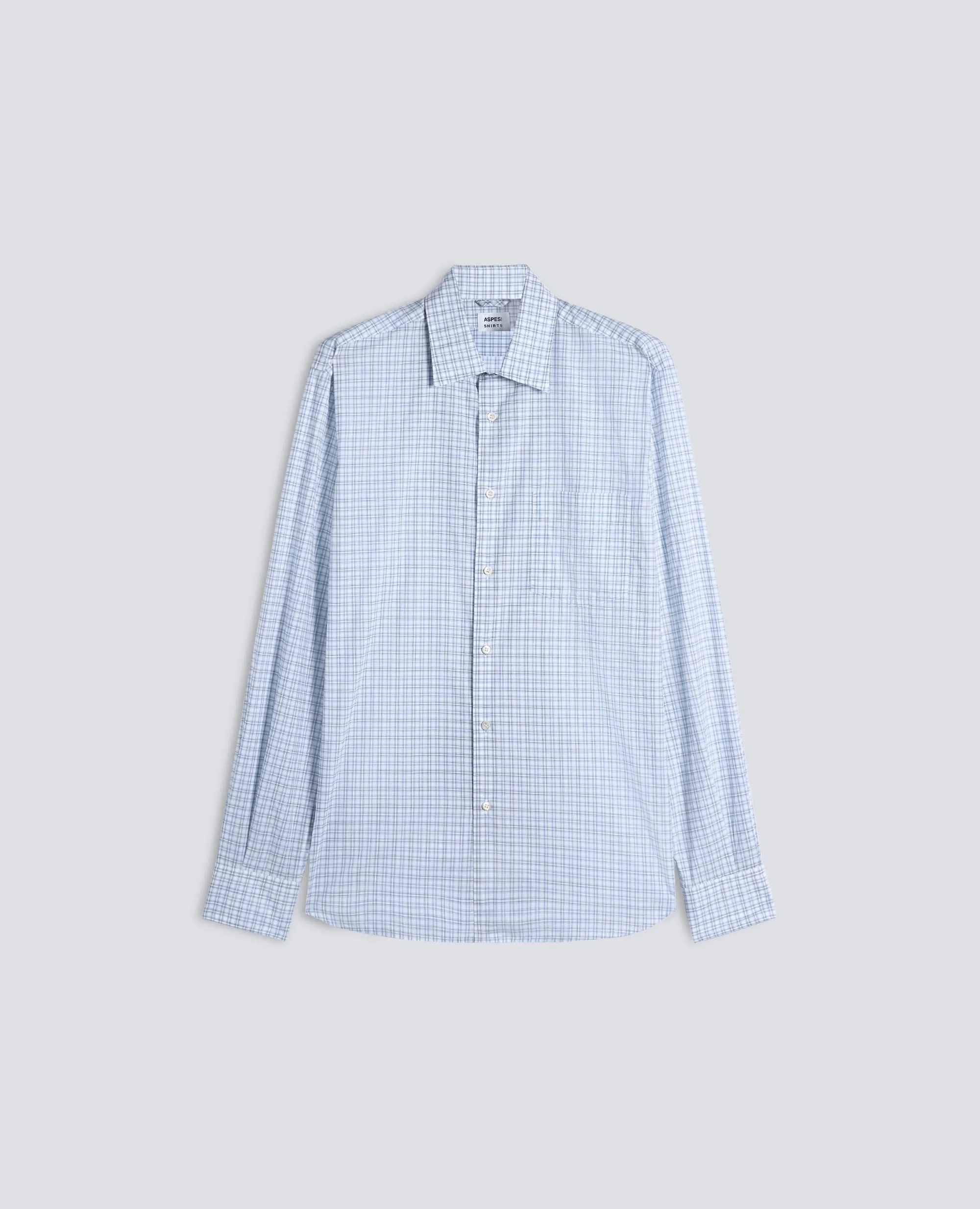 CAMICIA SEDICI IN POPELINE DI COTONE CON MOTIVO CHECK - AZZURRO sold by Aspesi