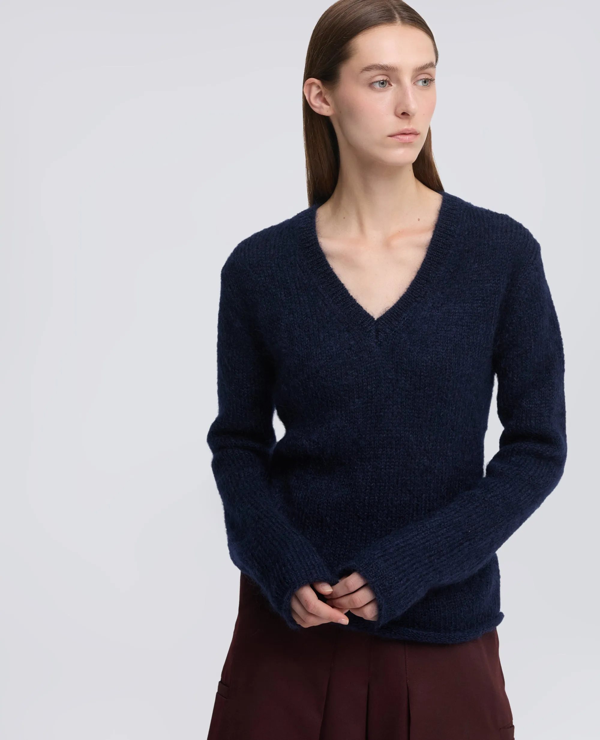 MAGLIA IN MOHAIR E LANA CON SCOLLO A V - BLU sold by Aspesi product image thumbnail 4