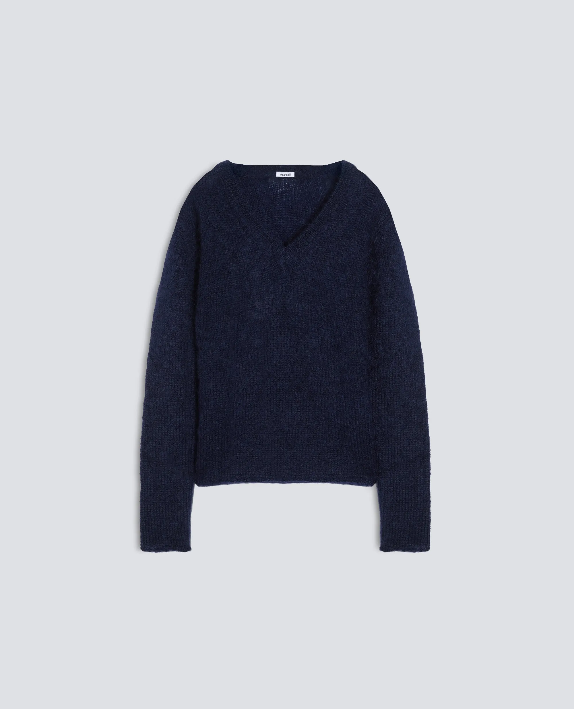MAGLIA IN MOHAIR E LANA CON SCOLLO A V - BLU sold by Aspesi