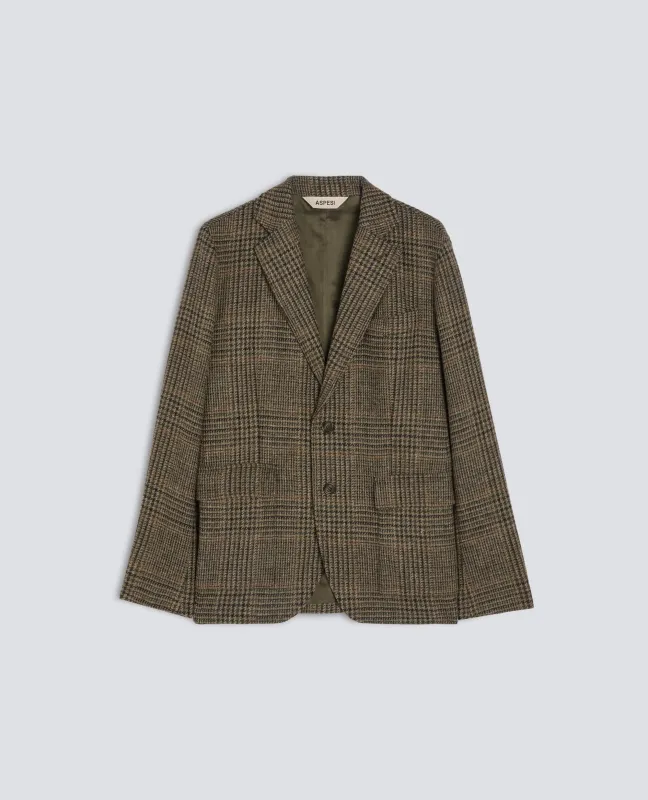 BLAZER IN LANA VERGINE - CHECK MILITARE made by Aspesi