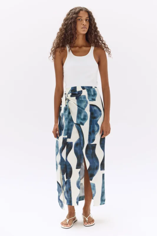 Glaze Print Silk Linen Tie Skirt sold by Assembly Label