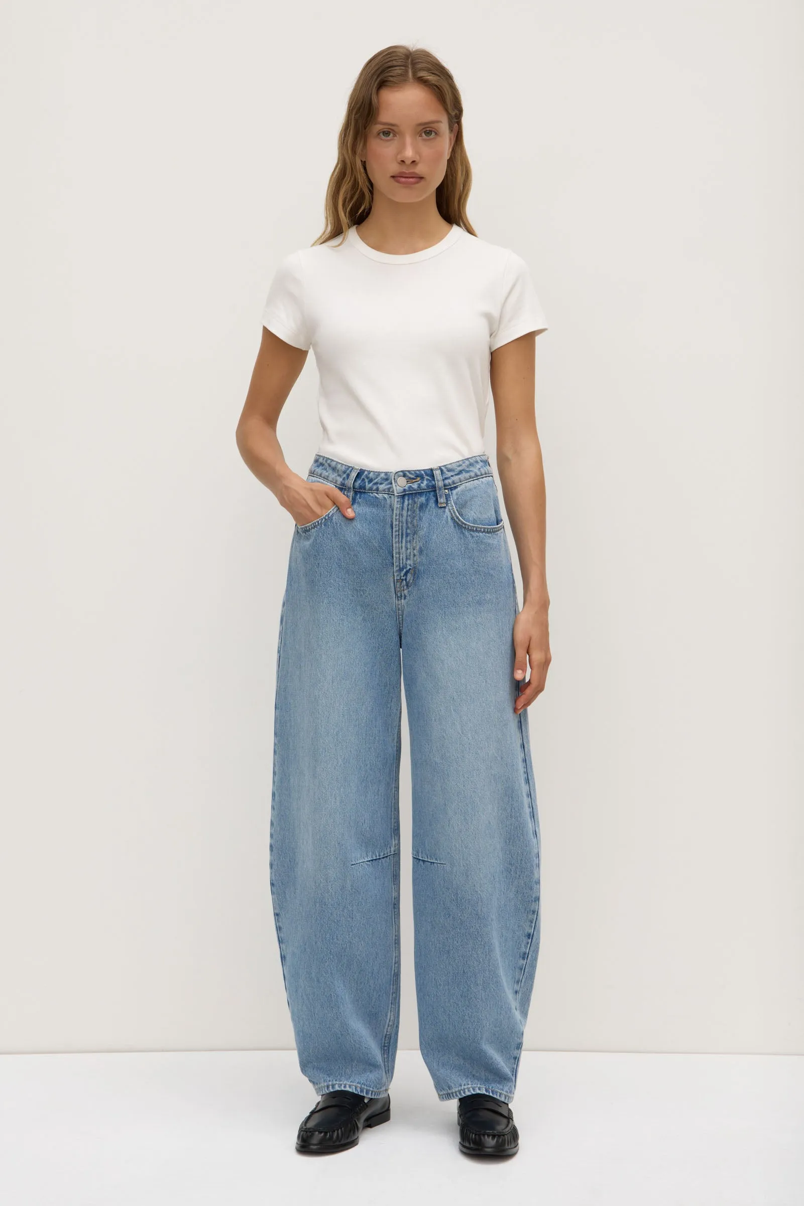 High Rise Barrel Jean sold by Assembly Label