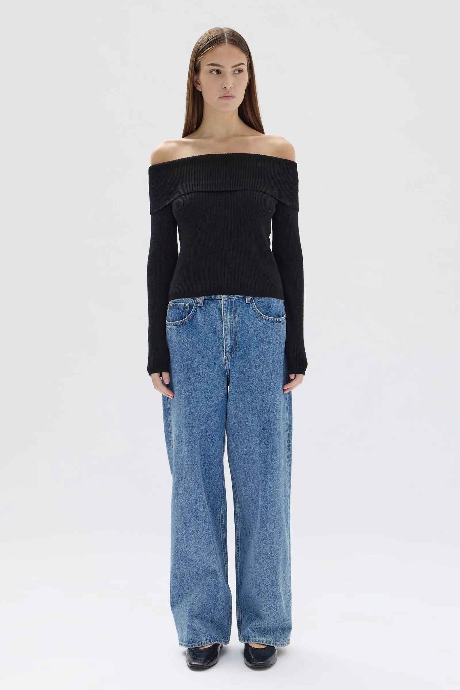 Cari Off-Shoulder Merino Wool Top sold by Assembly Label