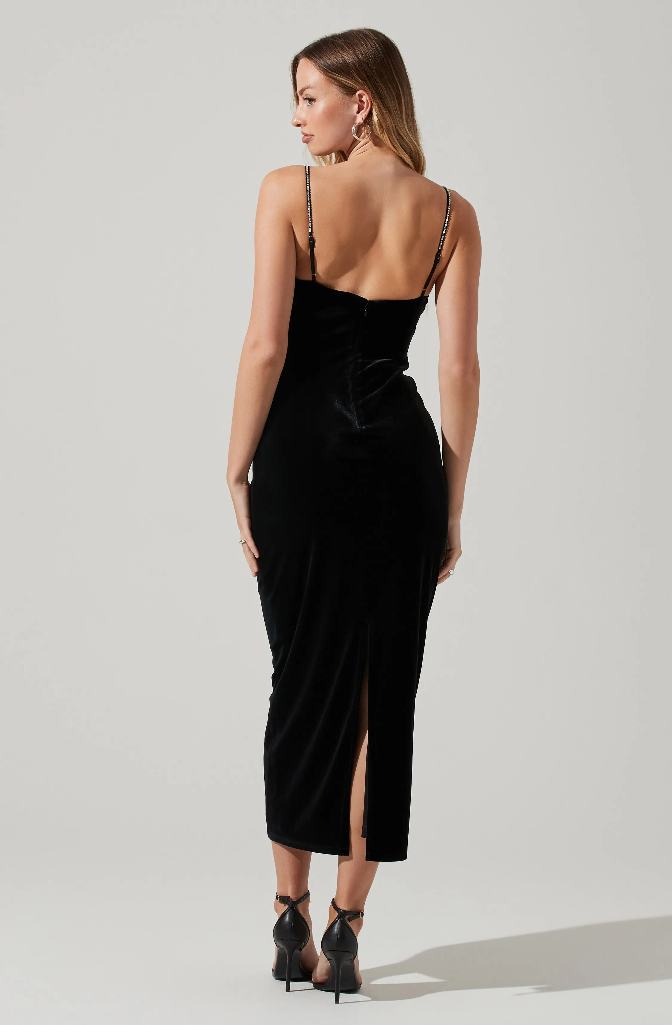 Evale Velvet Rhinestone Trim Midi Dress sold by Astr product image thumbnail 5