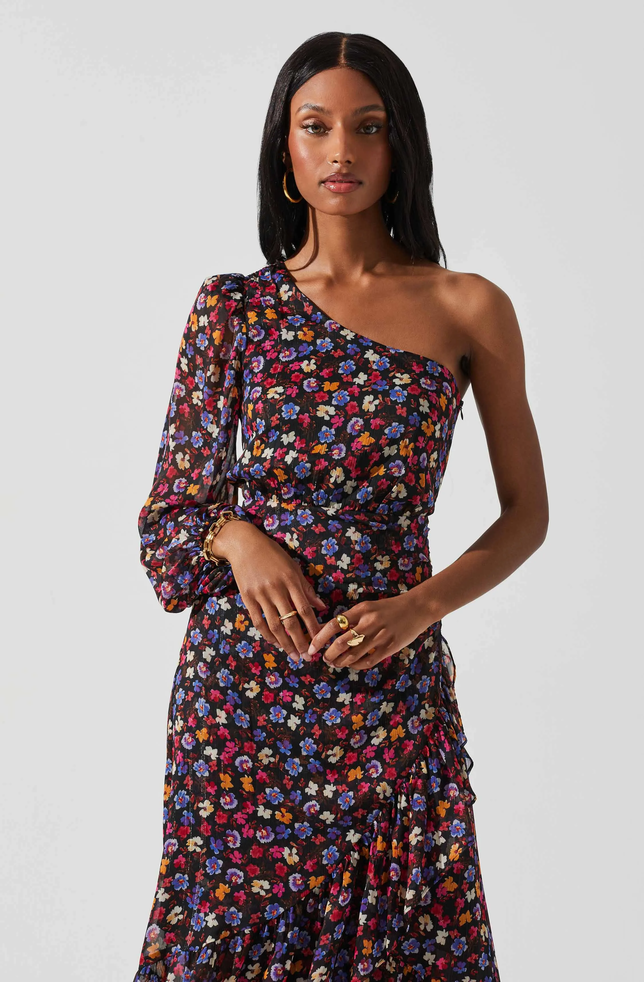 Calista Floral One Shoulder Midi Dress sold by Astr product image thumbnail 4