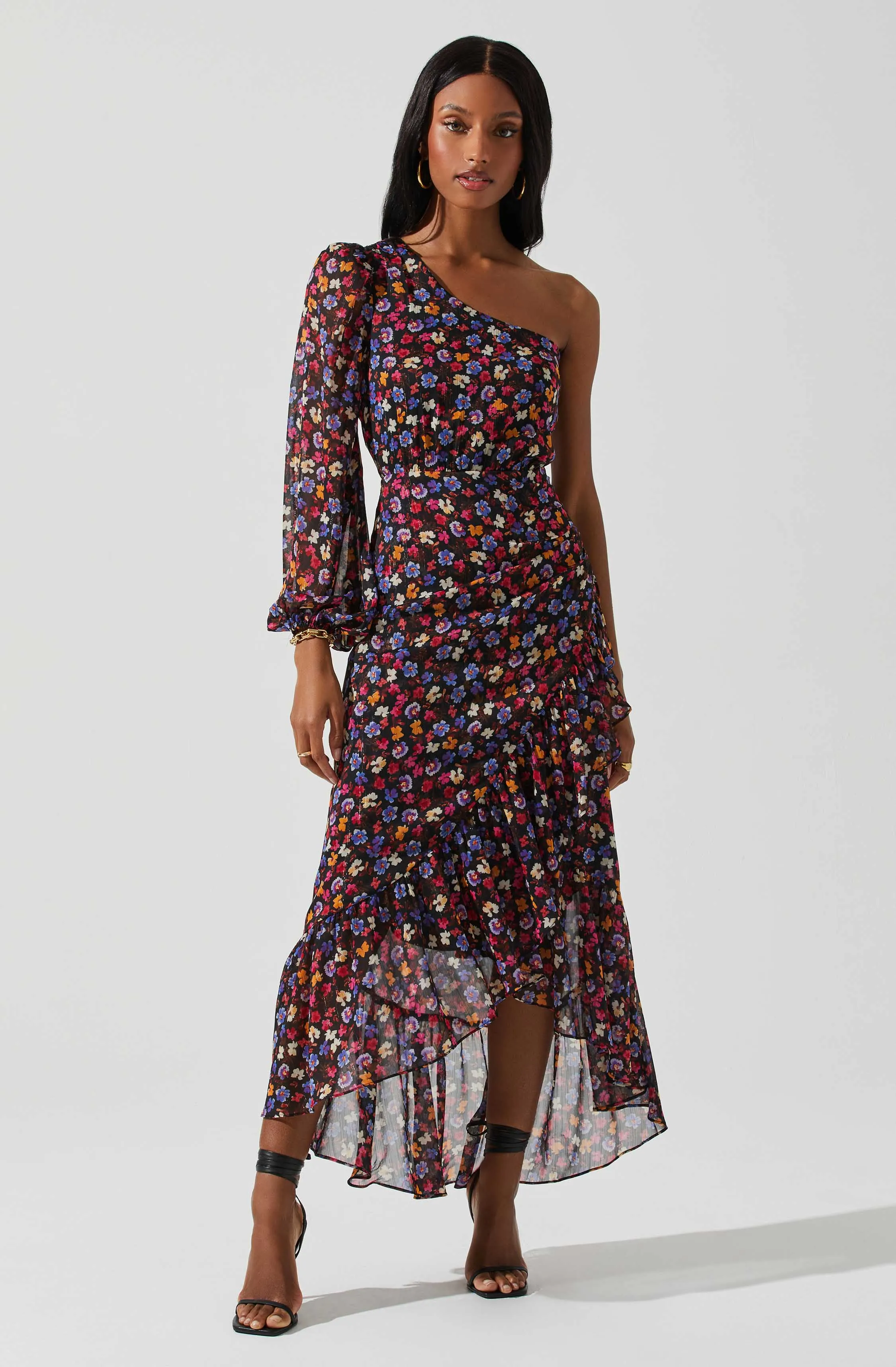 Calista Floral One Shoulder Midi Dress sold by Astr