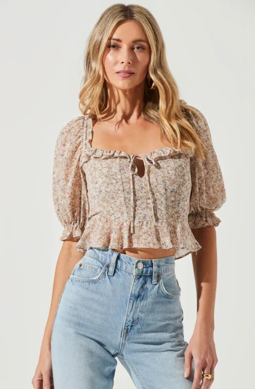 Half Sleeve Floral Back Cutout Top sold by Astr