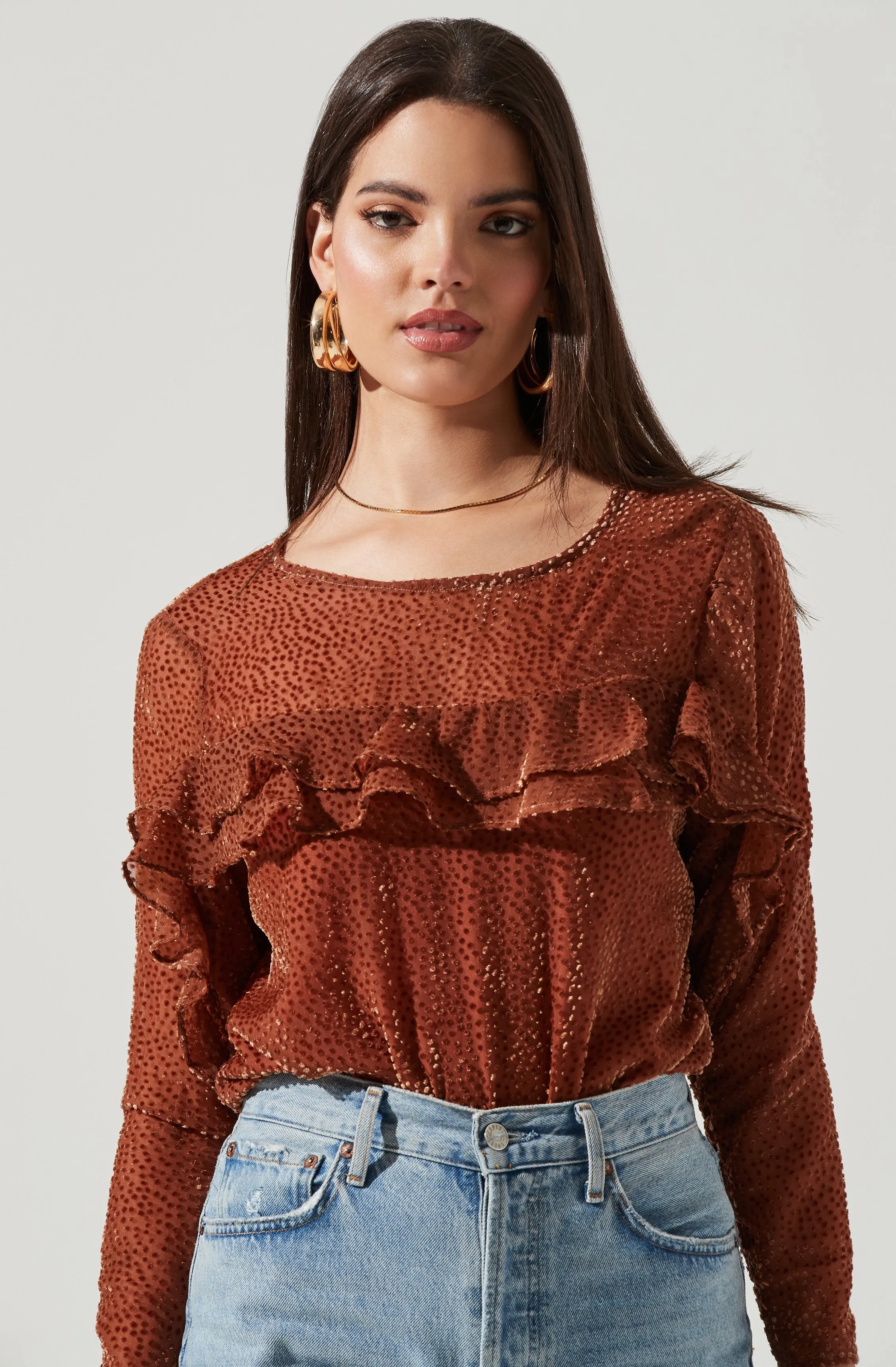 Lucille Long Sleeve Ruffle Bodysuit sold by Astr product image thumbnail 3