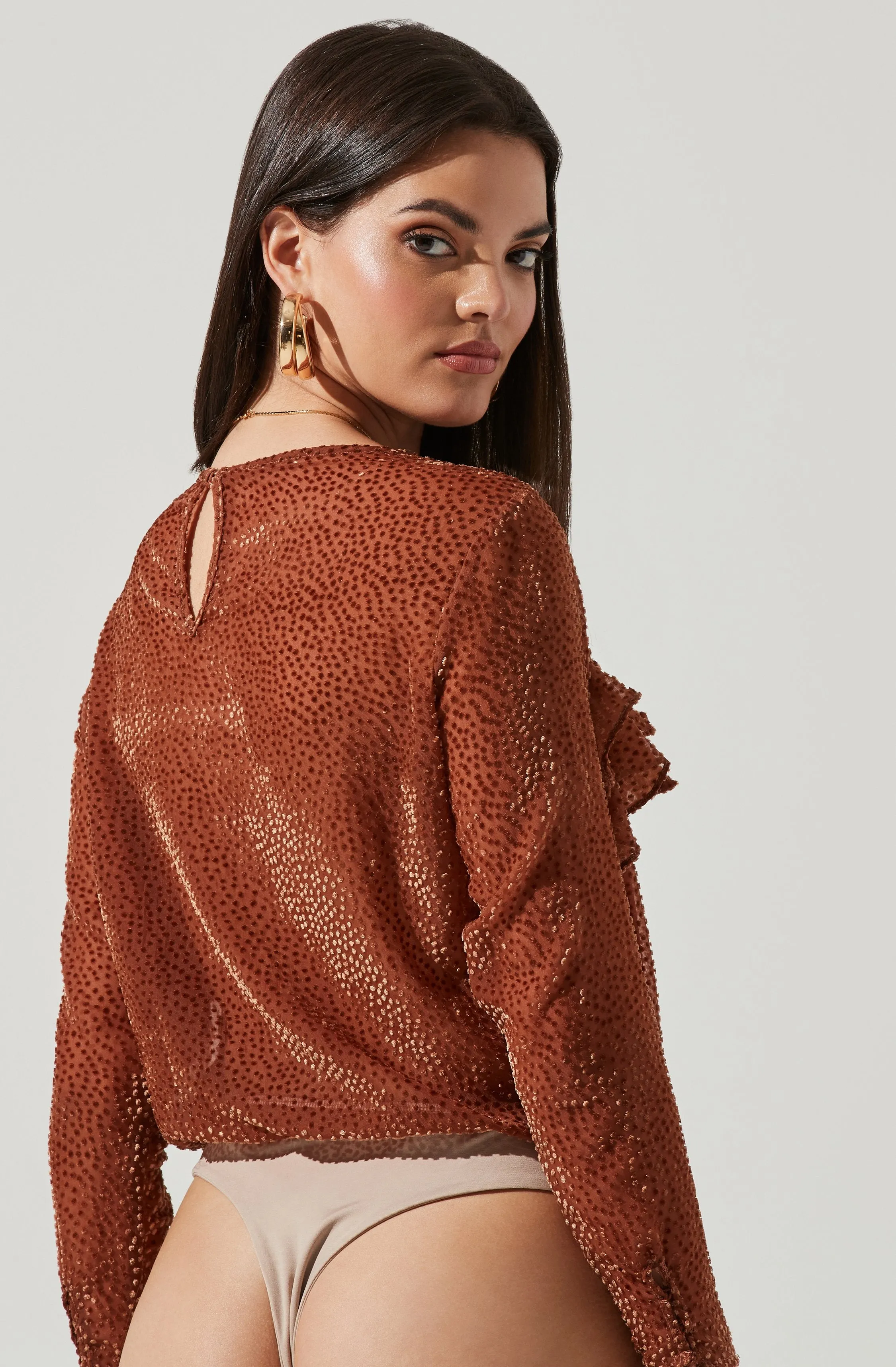 Lucille Long Sleeve Ruffle Bodysuit sold by Astr product image thumbnail 4