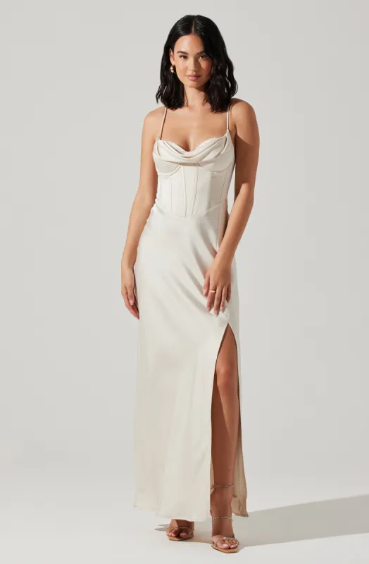 Cannes Satin Bustier Maxi Dress sold by Astr
