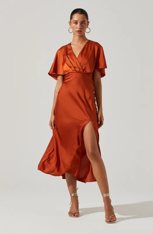Alessia Satin Flutter Sleeve Midi Dress sold by Astr