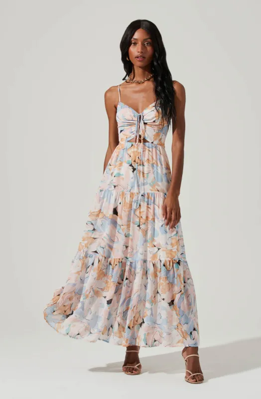 Brandy Floral Cinched Front Cutout Maxi Dress sold by Astr