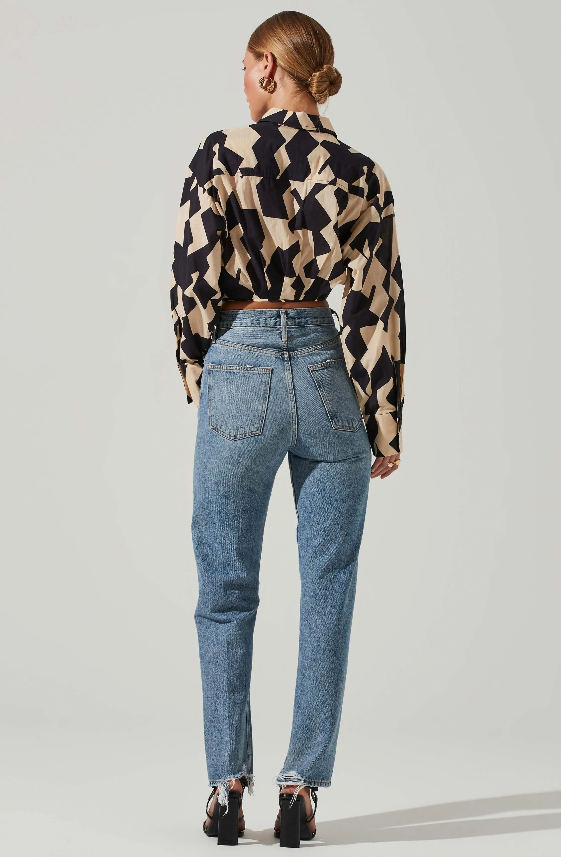 Claude Cropped Geo Print Button Down Tie Waist Top sold by Astr product image thumbnail 3