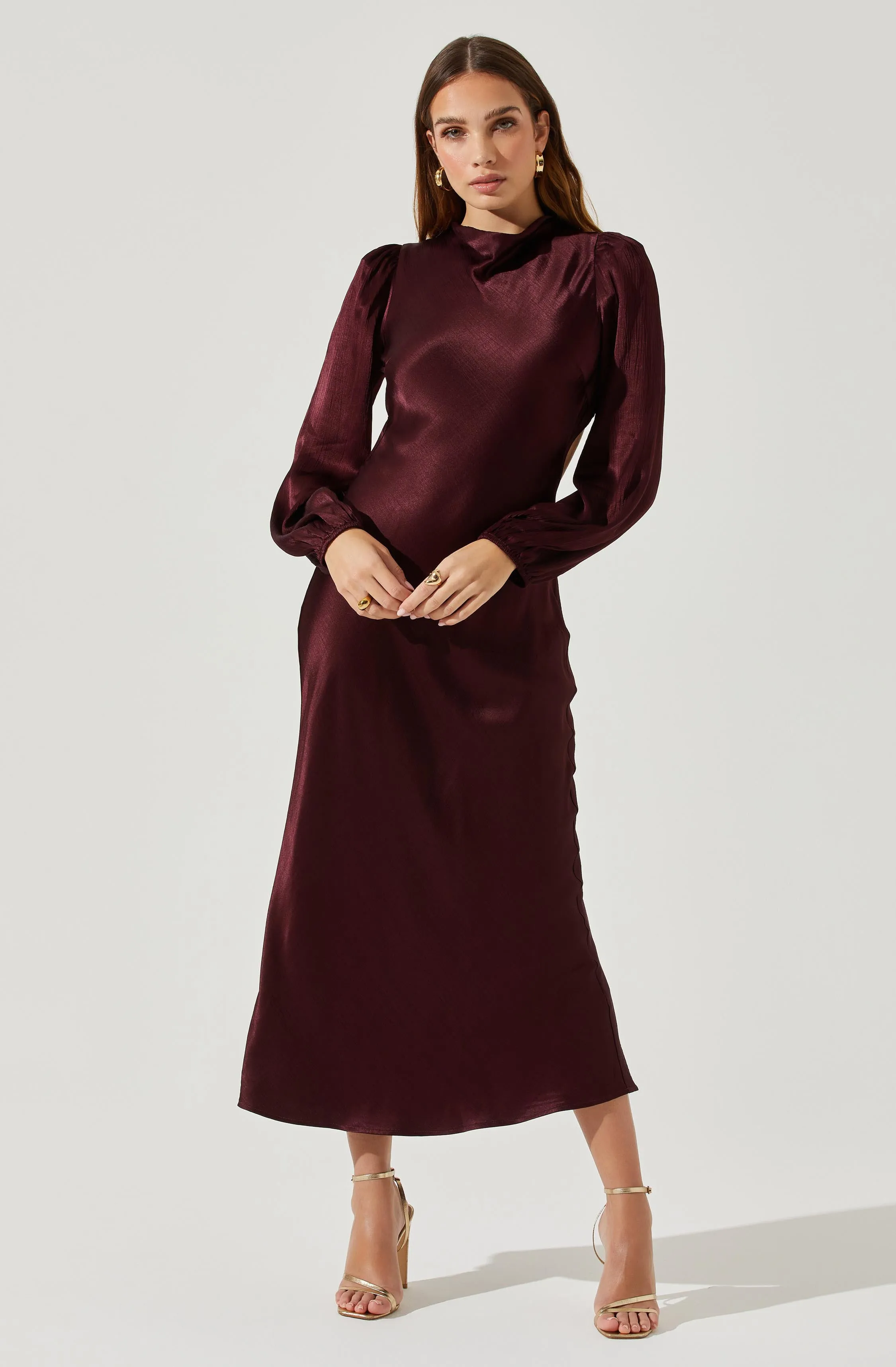 Samara Satin Cutout Long Sleeve Midi Dress sold by Astr