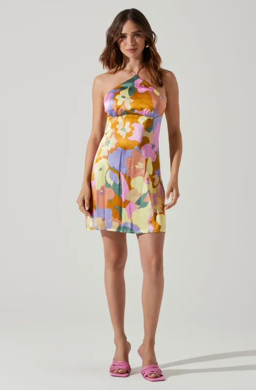 Minda Floral Halter Mini Dress sold by Astr