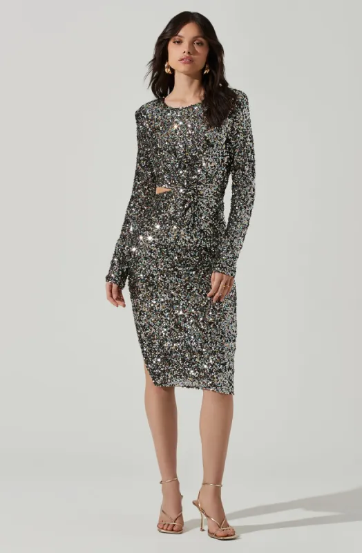 Sylvina Sequin Cutout Midi Dress sold by Astr