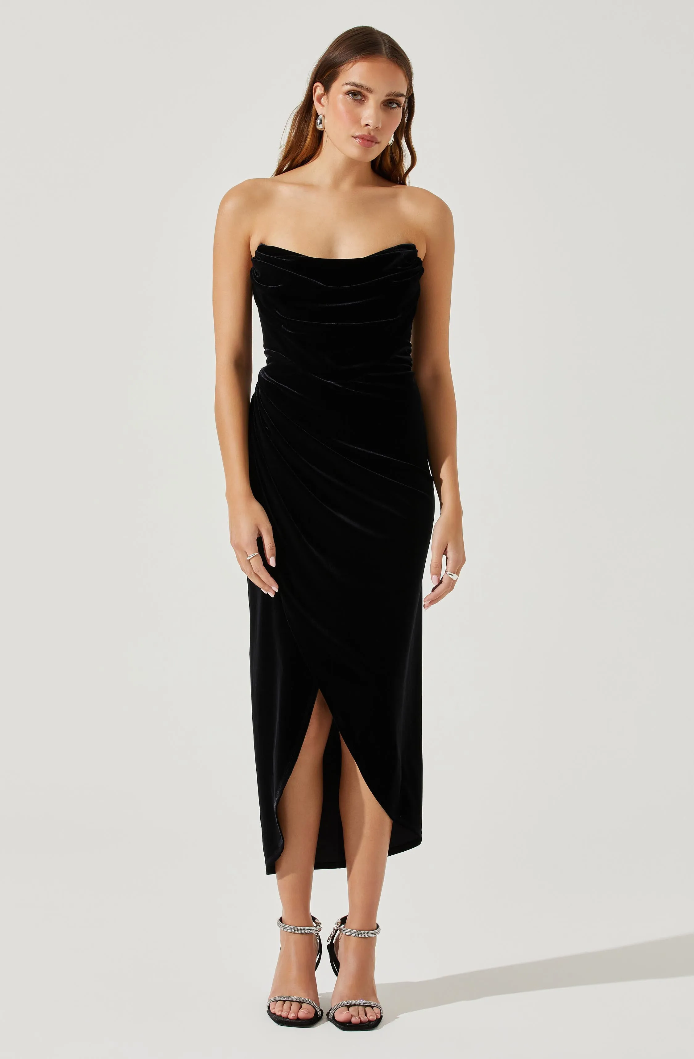 Meghan Velvet Draped Midi Dress sold by Astr product image thumbnail 3