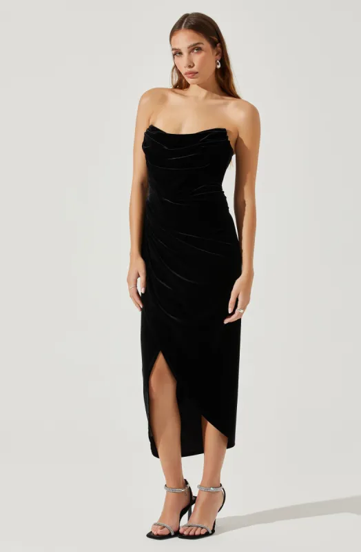 Meghan Velvet Draped Midi Dress sold by Astr