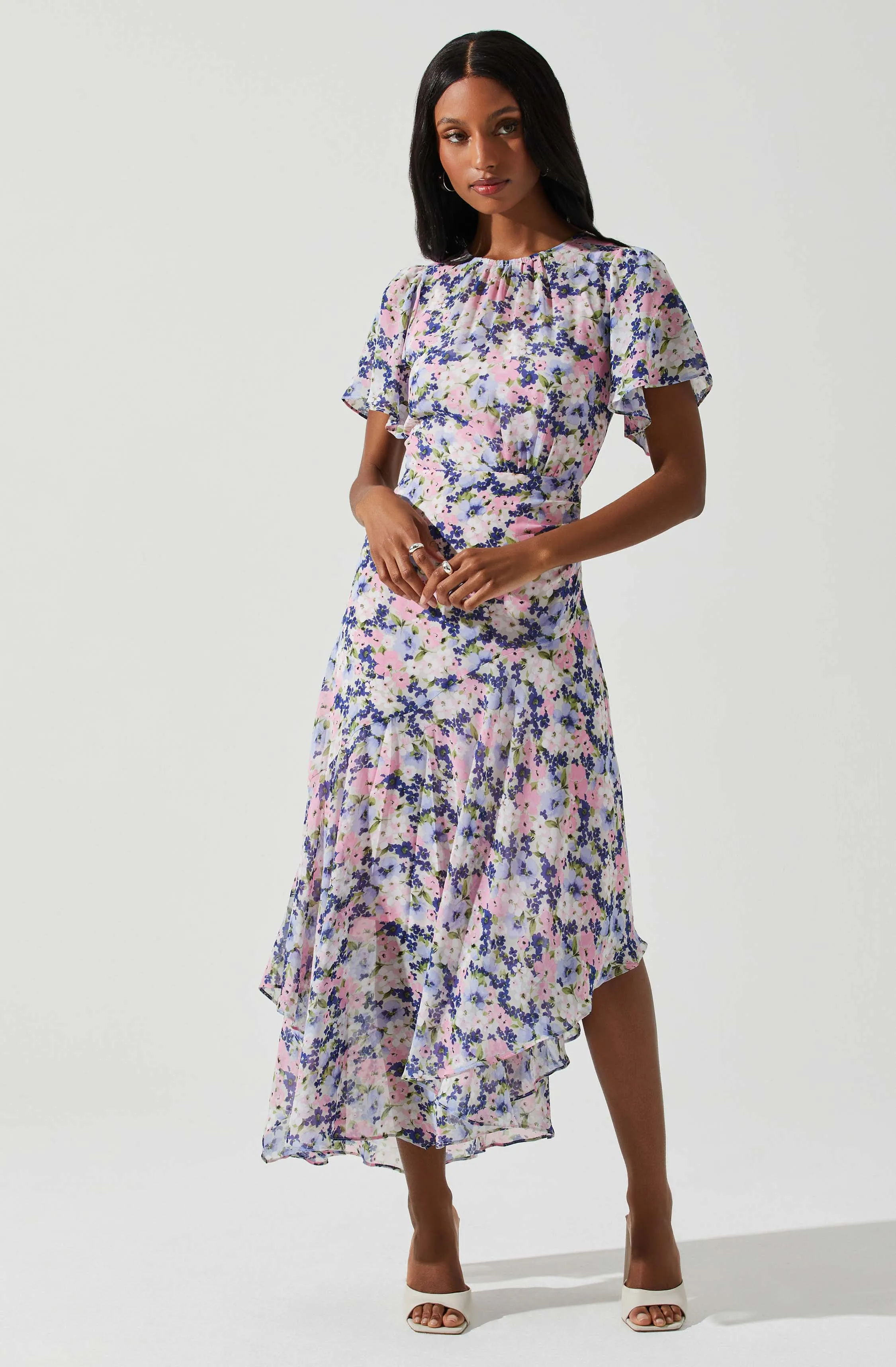 Flutter Sleeve Asymmetrical Floral Maxi Dress sold by Astr product image thumbnail 3