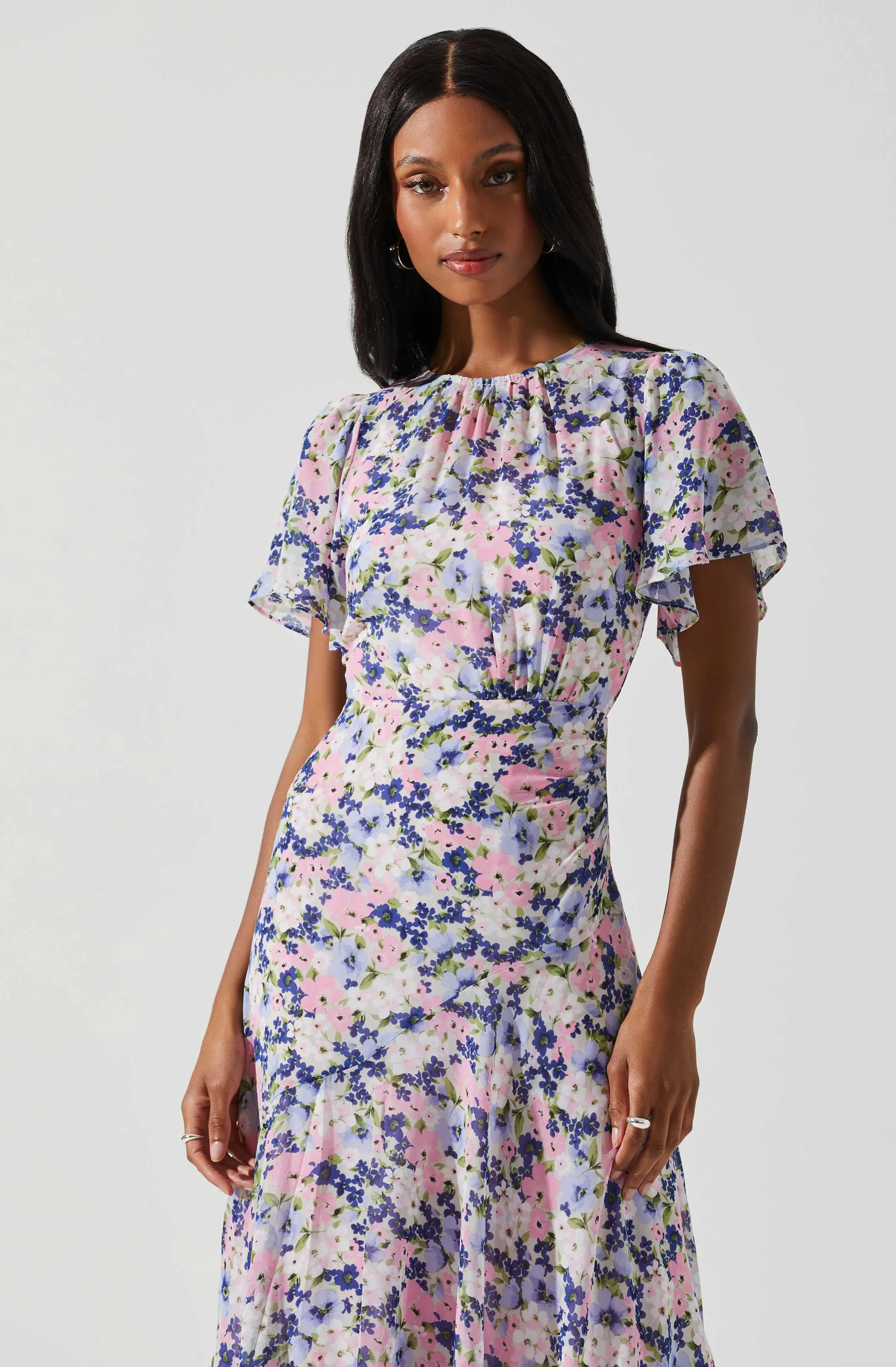 Flutter Sleeve Asymmetrical Floral Maxi Dress sold by Astr product image thumbnail 2