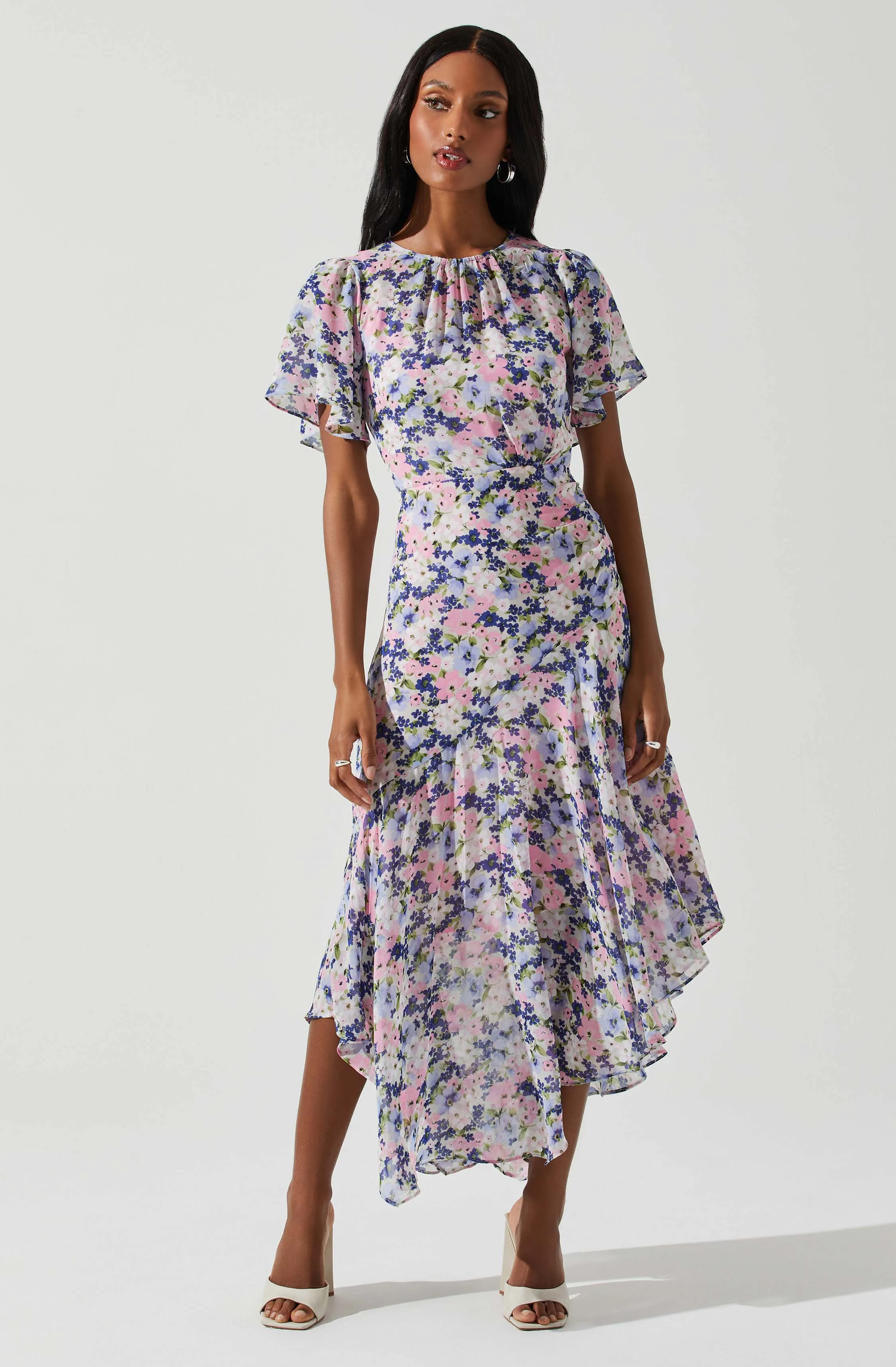 Flutter Sleeve Asymmetrical Floral Maxi Dress sold by Astr