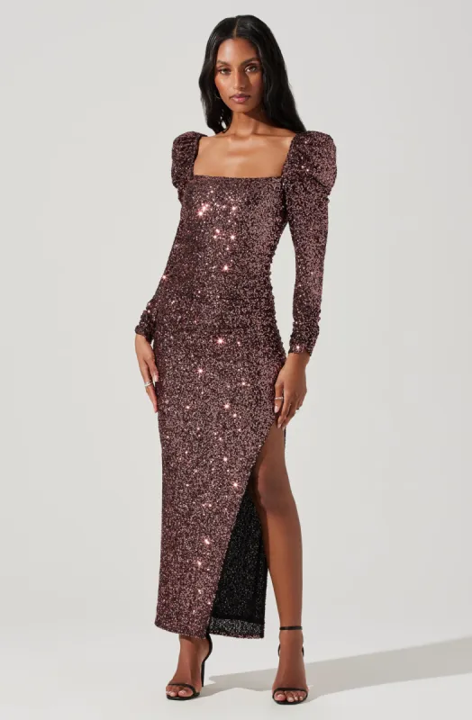 Lourdes Sequin Long Sleeve Midi Dress sold by Astr