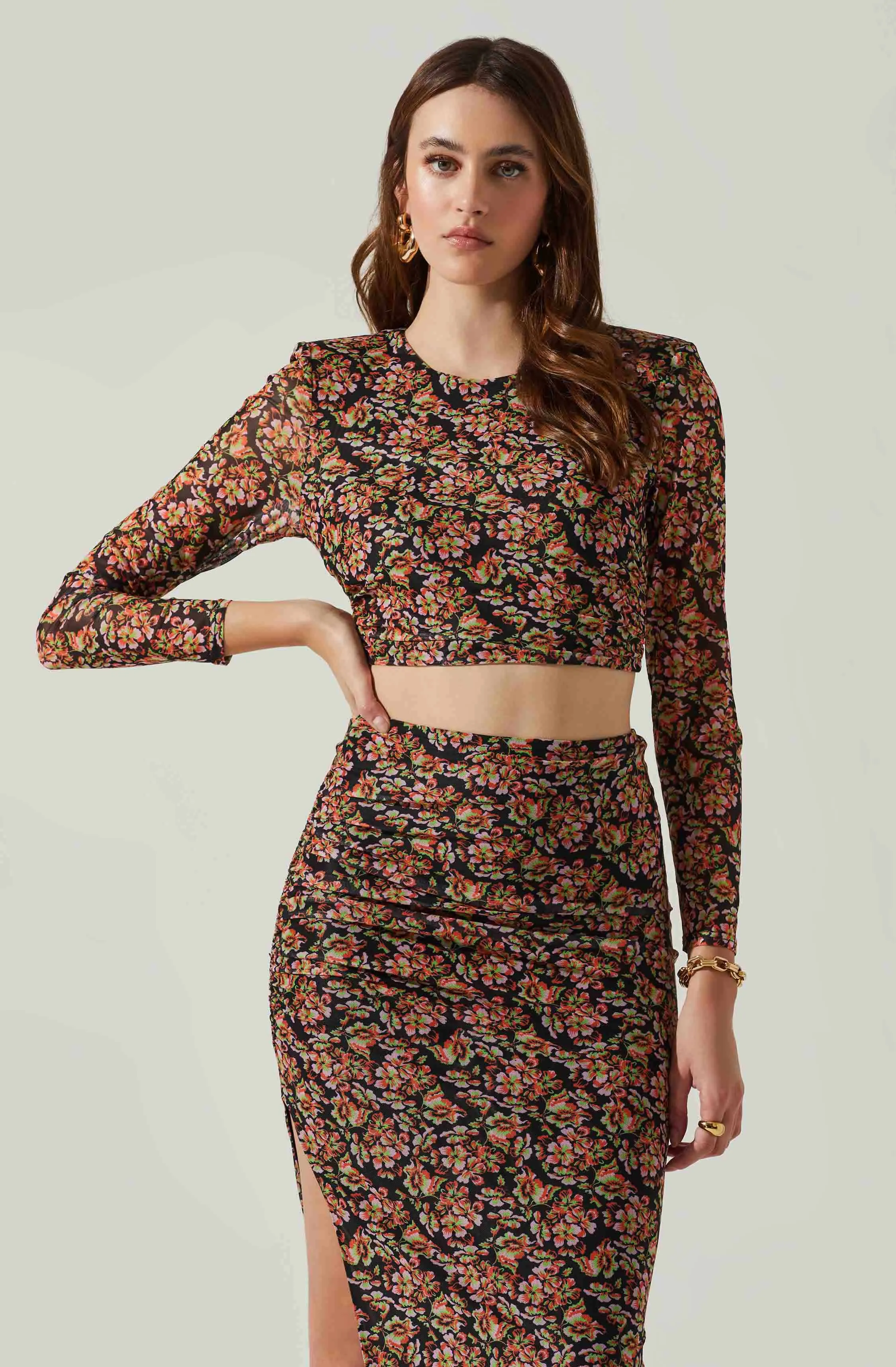 Louisa Floral Long Sleeve Open Back Crop Top sold by Astr