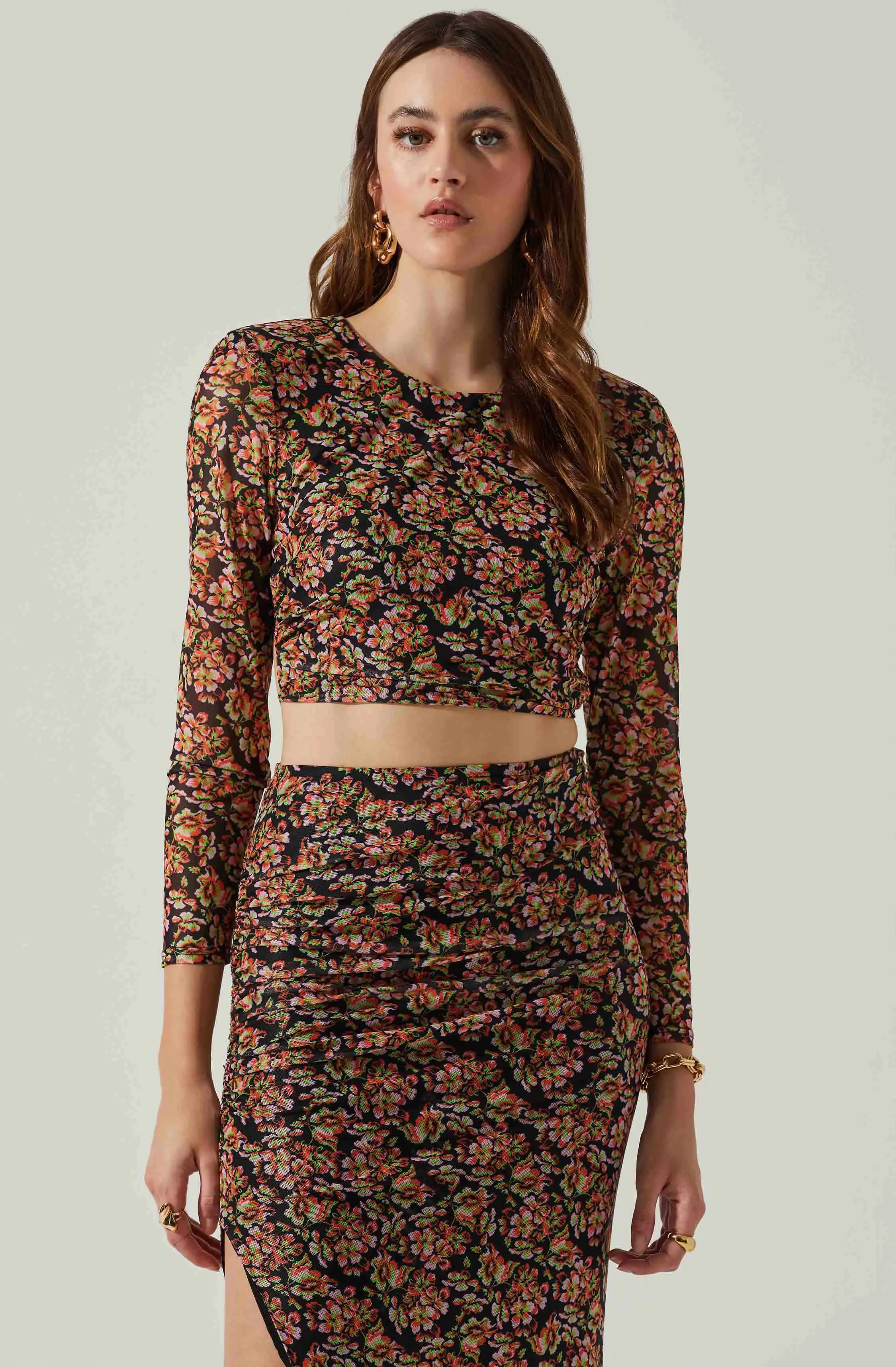 Louisa Floral Long Sleeve Open Back Crop Top sold by Astr product image thumbnail 3