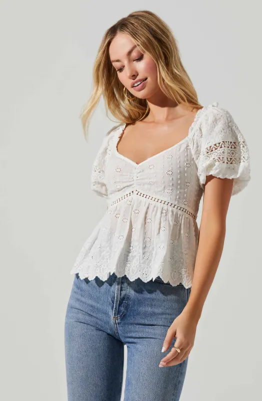 Amoura Eyelet Puff Sleeve Top sold by Astr