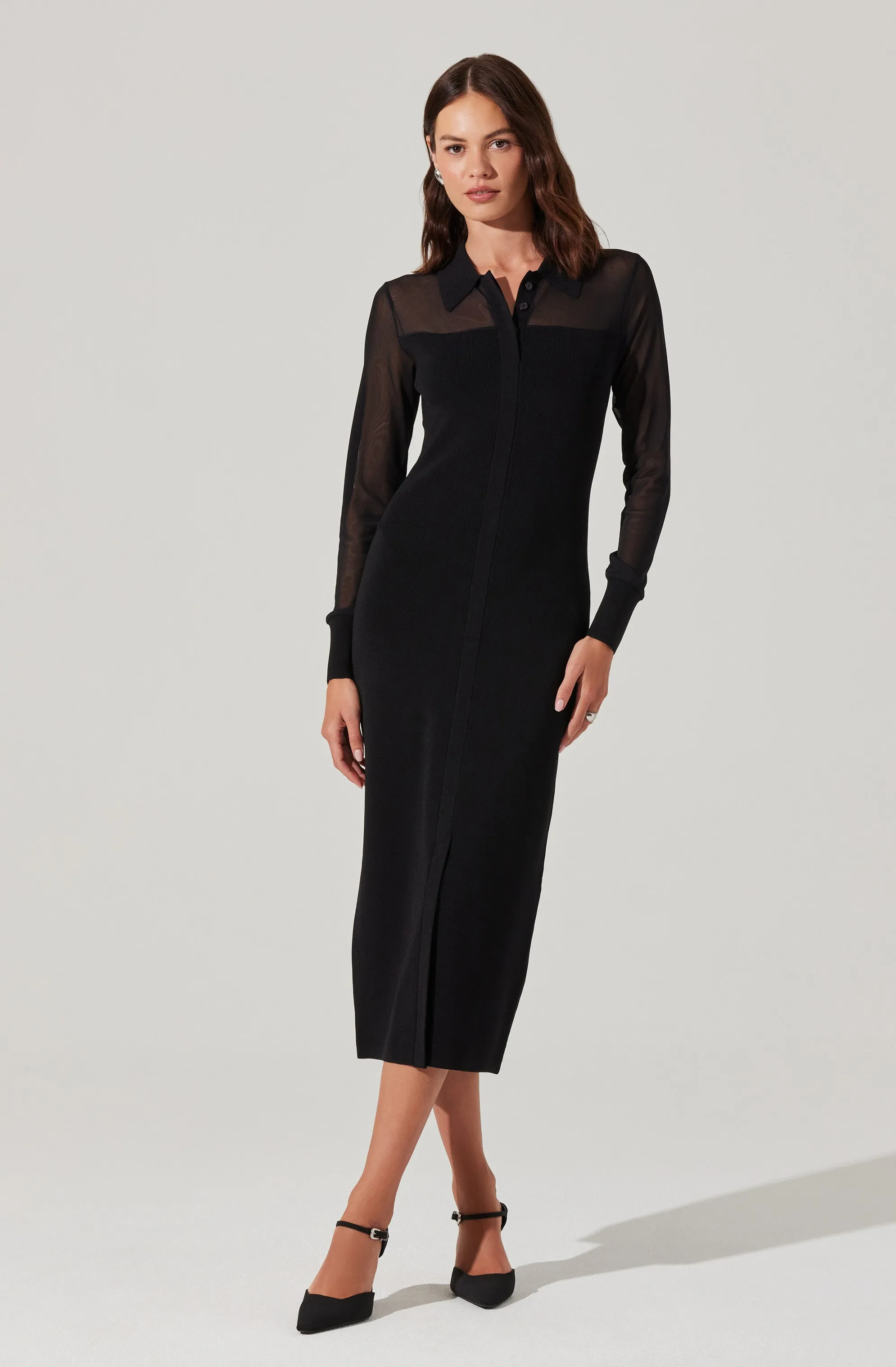 Contrast Mesh Collared Midi Dress sold by Astr