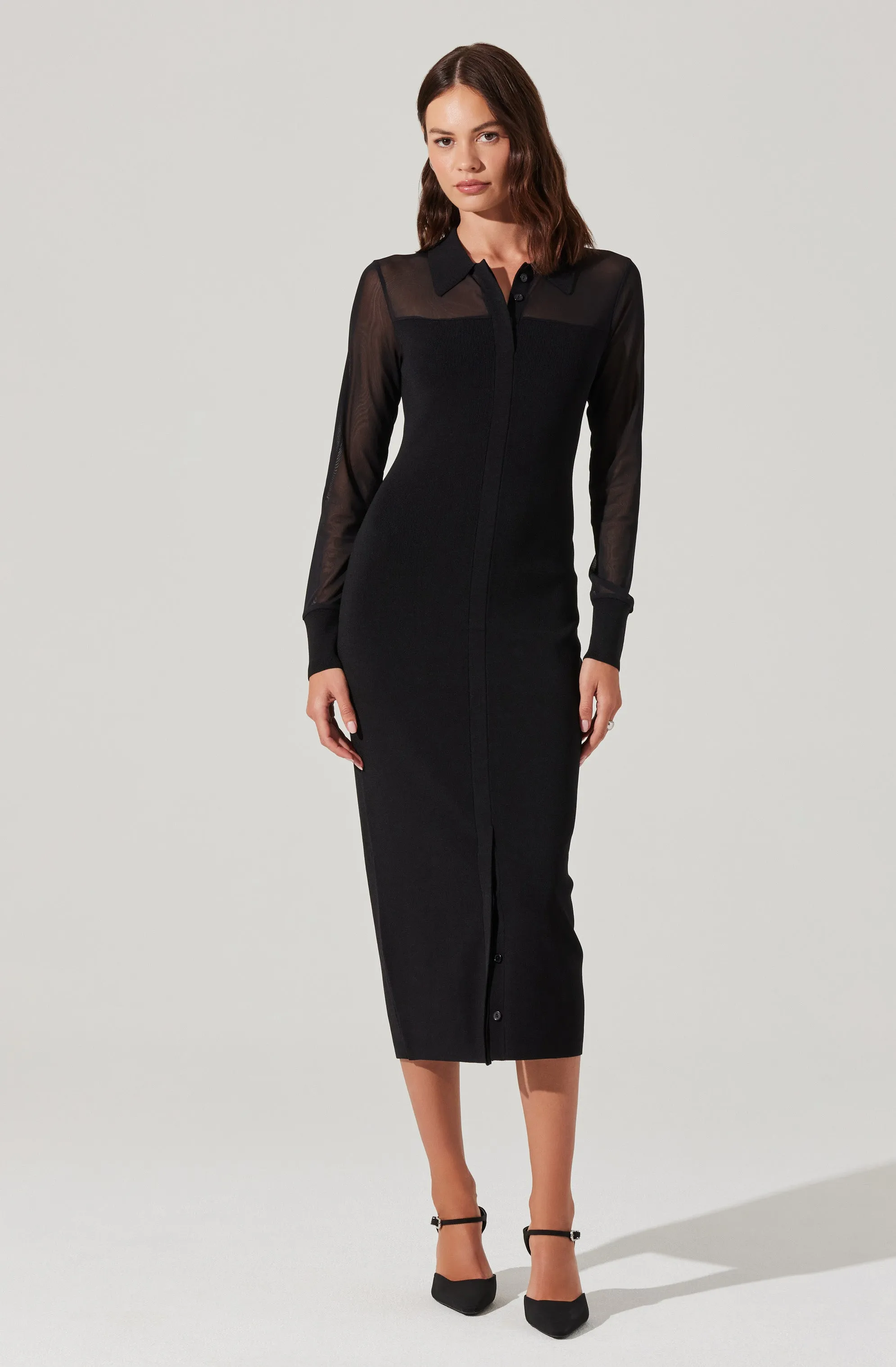 Contrast Mesh Collared Midi Dress sold by Astr product image thumbnail 3