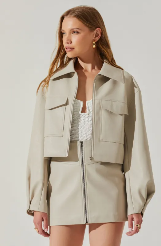 Tracy Faux Leather Cropped Cargo Jacket sold by Astr