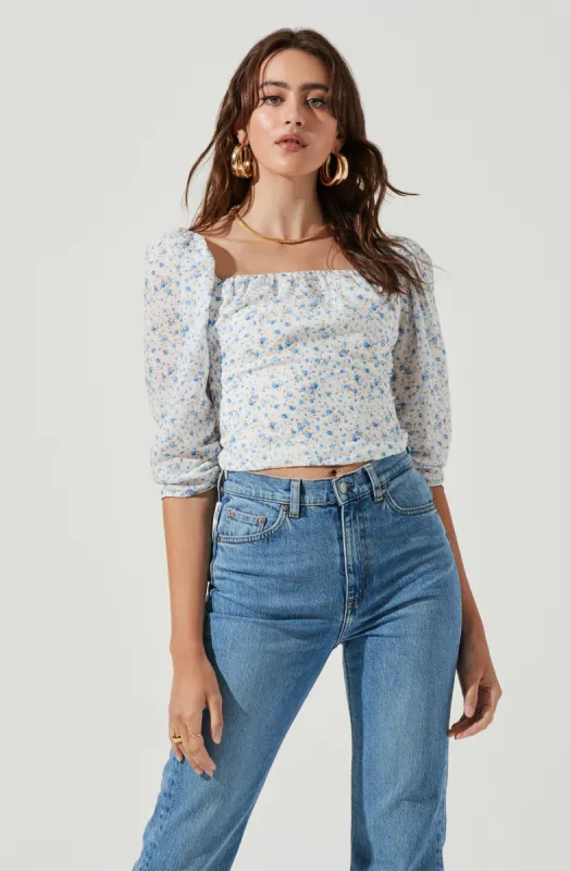 Kemp Floral Square Neck Top sold by Astr