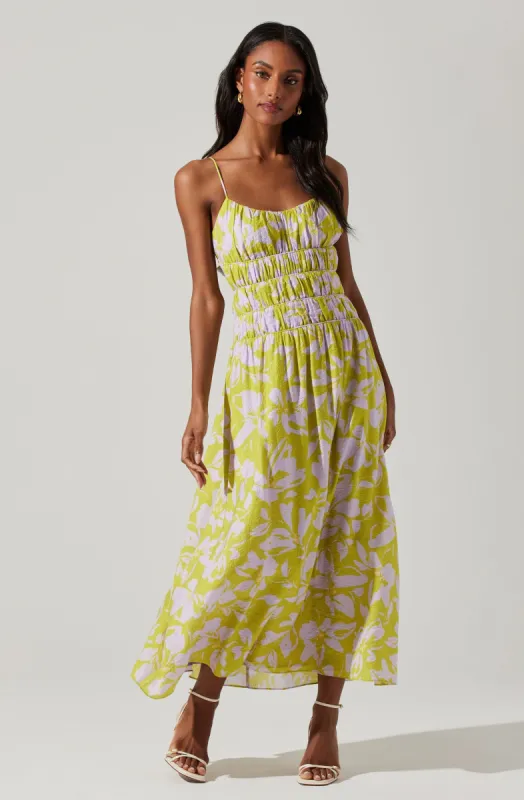 Andrina Floral Print Smocked Midi Dress sold by Astr