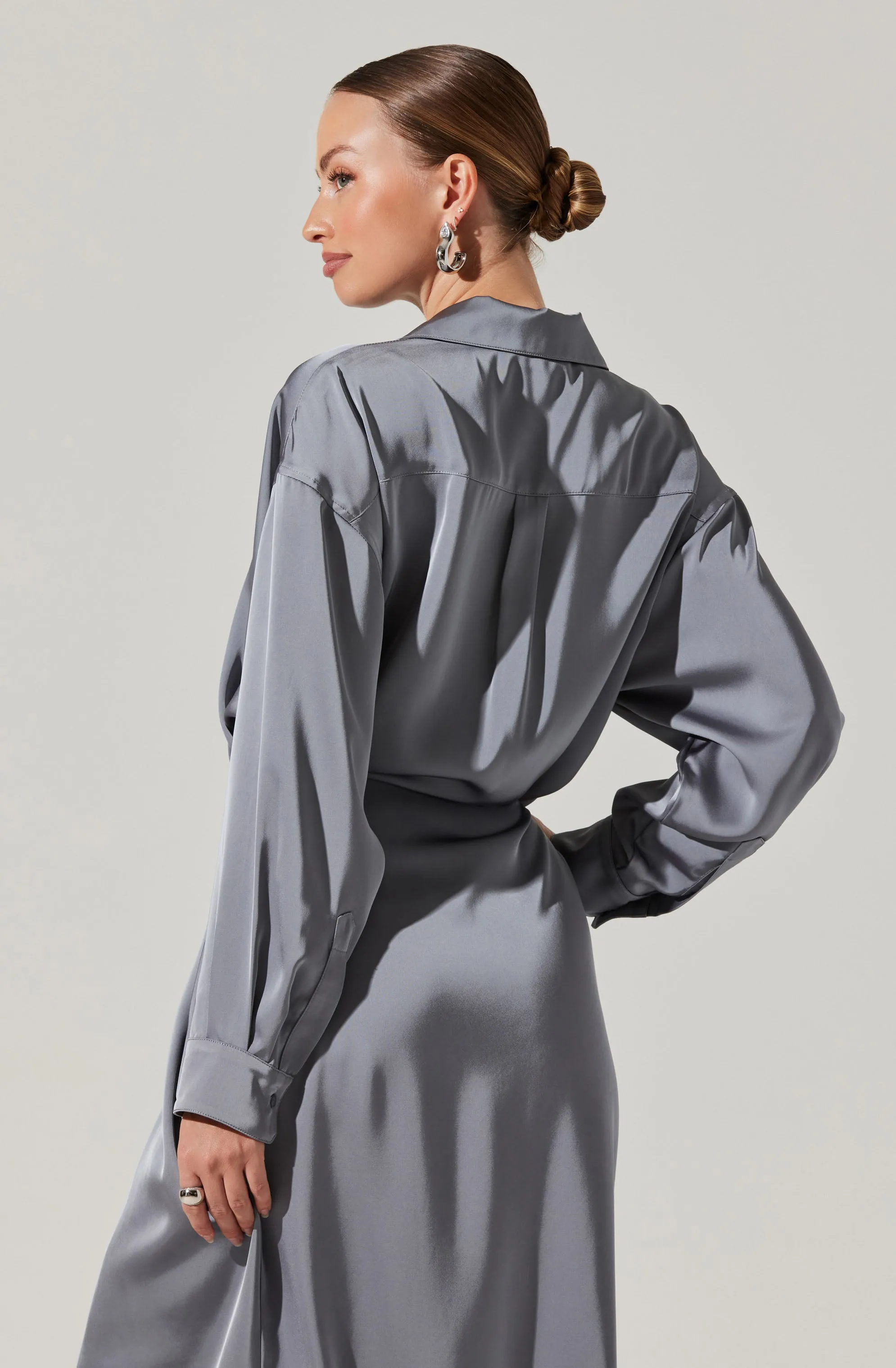 Ira Satin Wrap Shirt Dress sold by Astr product image thumbnail 4