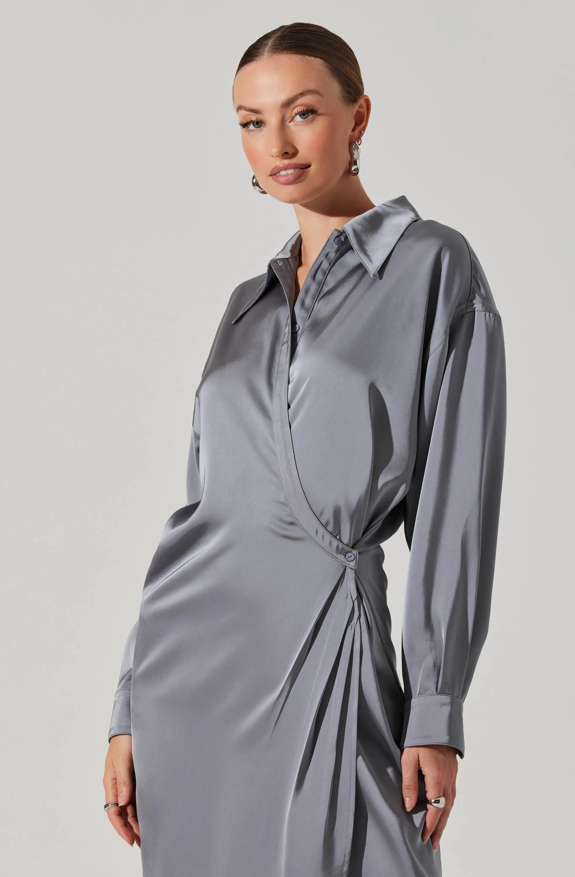Ira Satin Wrap Shirt Dress sold by Astr product image thumbnail 5
