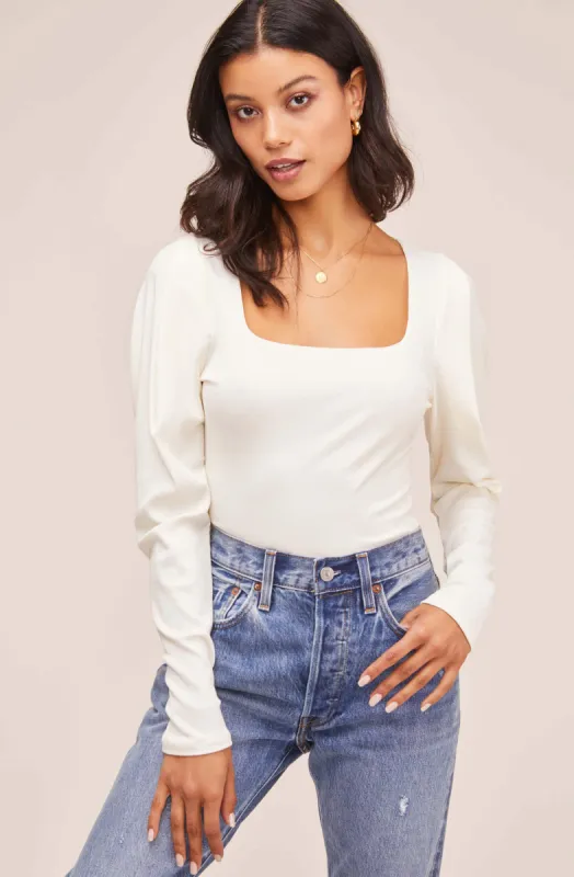 Puff Sleeve Ribbed Bodysuit sold by Astr