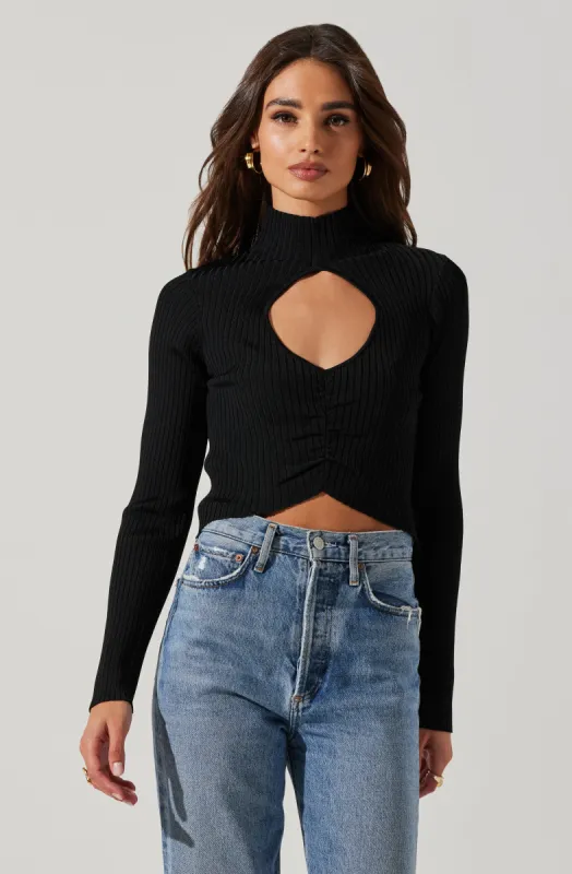 Elia Mock Neck Cutout Sweater sold by Astr