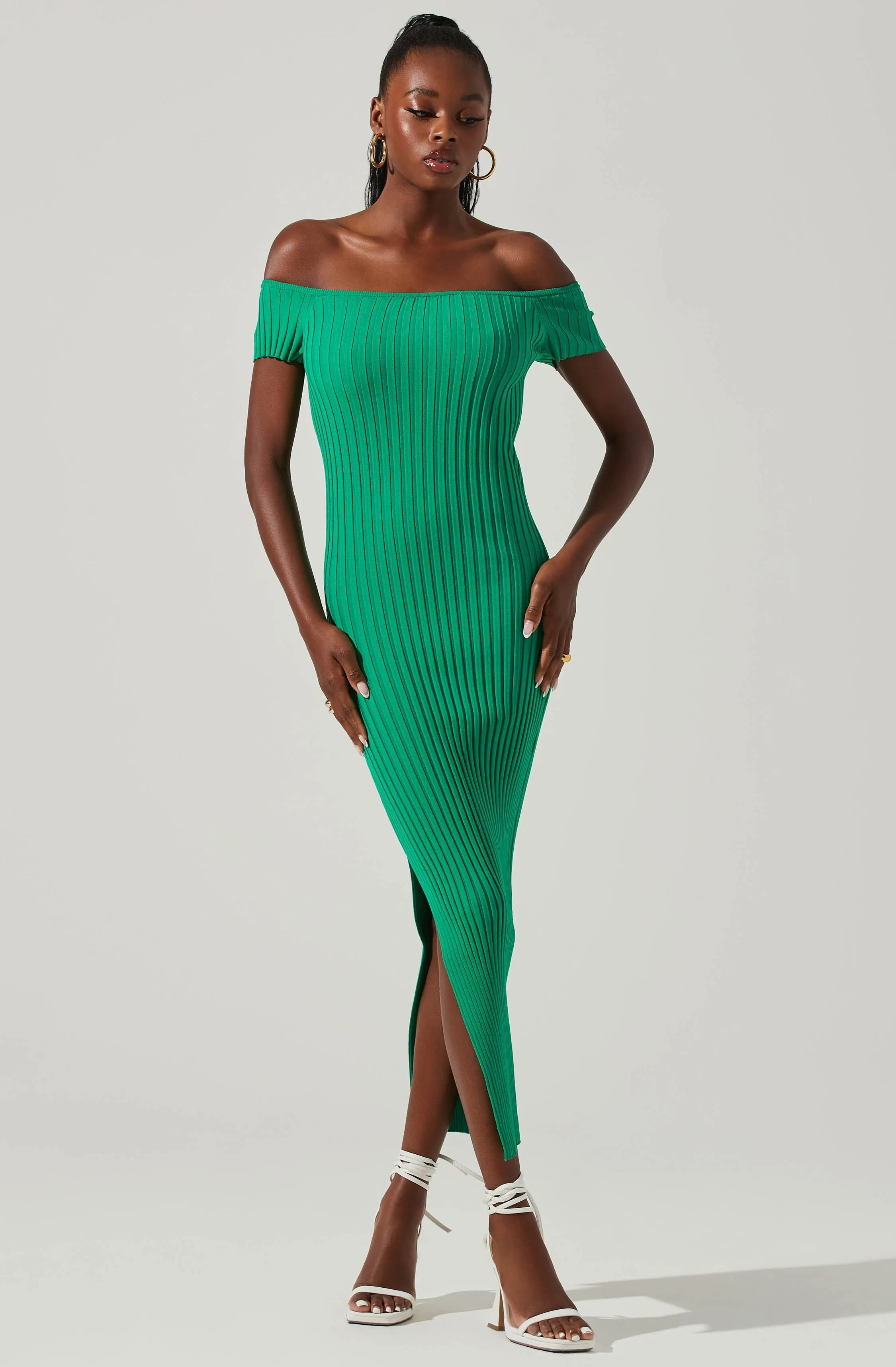 Loriana Ribbed Knit Off Shoulder Midi Dress sold by Astr product image thumbnail 5