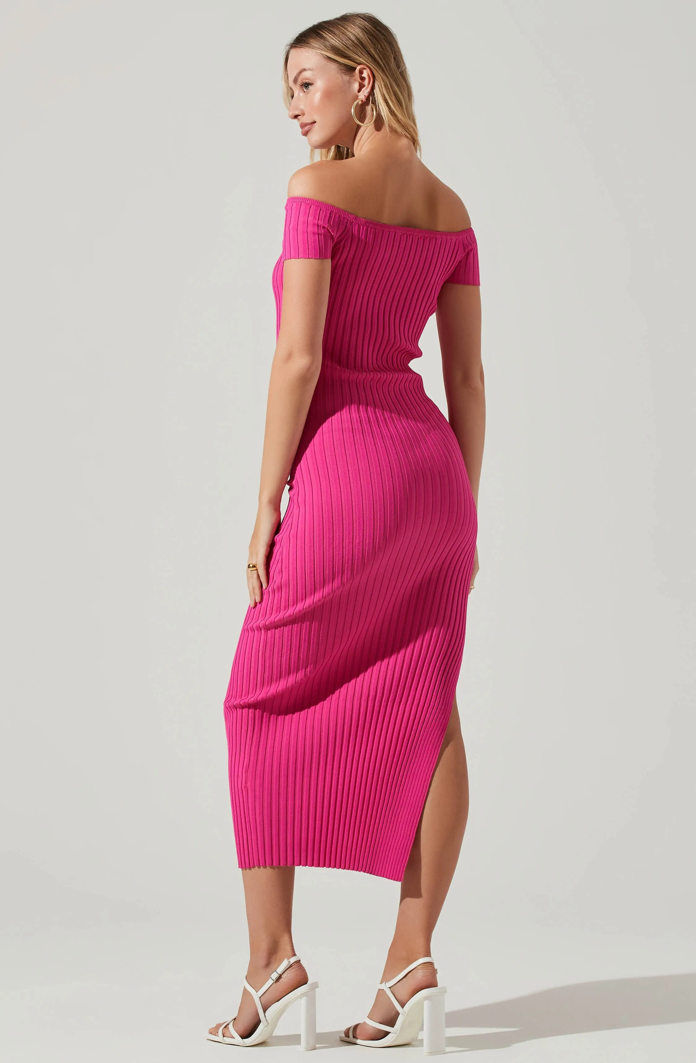 Loriana Ribbed Knit Off Shoulder Midi Dress sold by Astr product image thumbnail 4