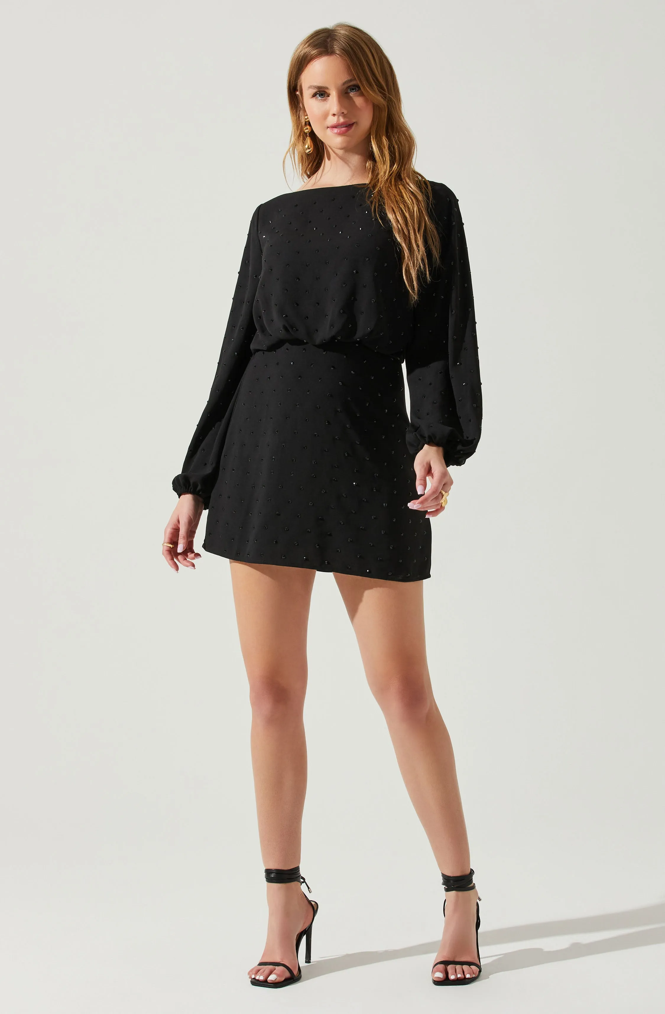 Edita Rhinestone Embellished Long Sleeve Mini Dress sold by Astr